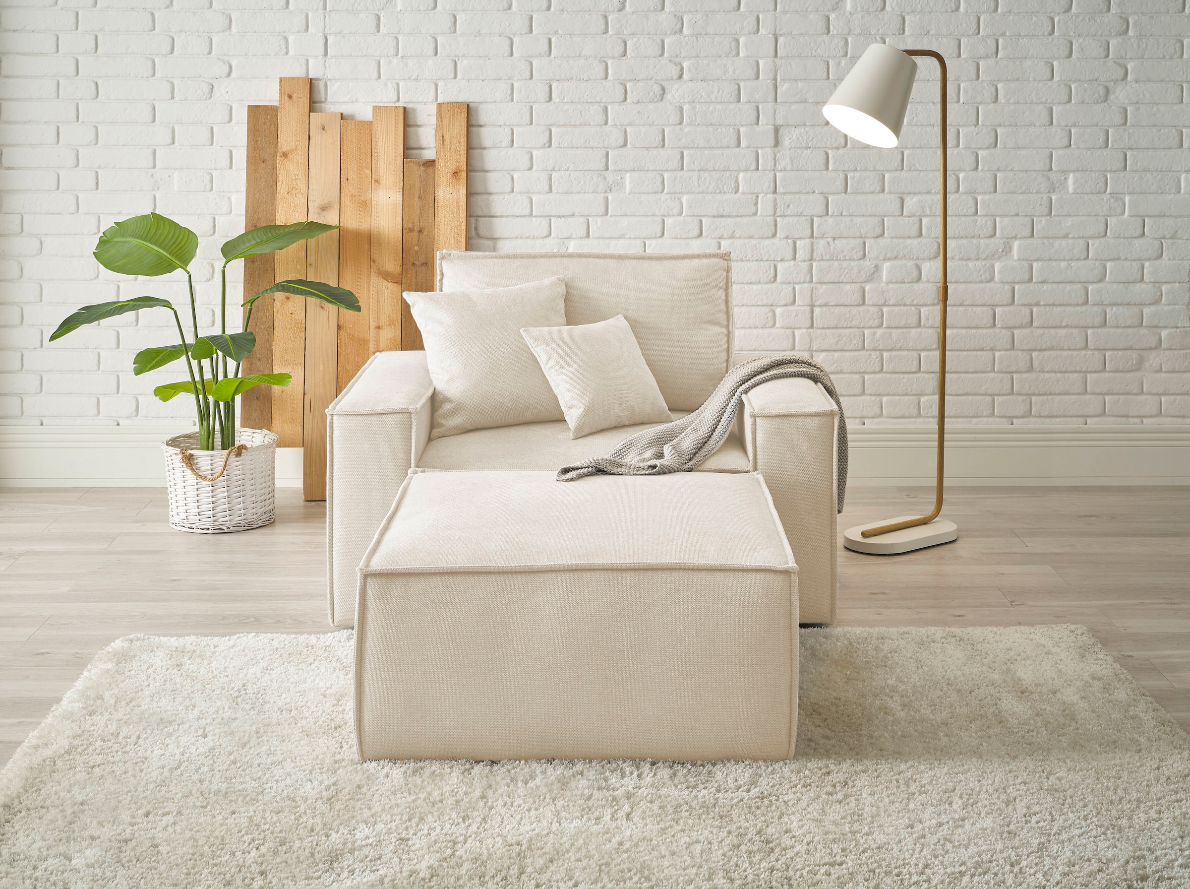 andas Loveseat "FINNLEY, Loveseat & Hocker im Set, trendige Stoffe, inkl. Z günstig online kaufen
