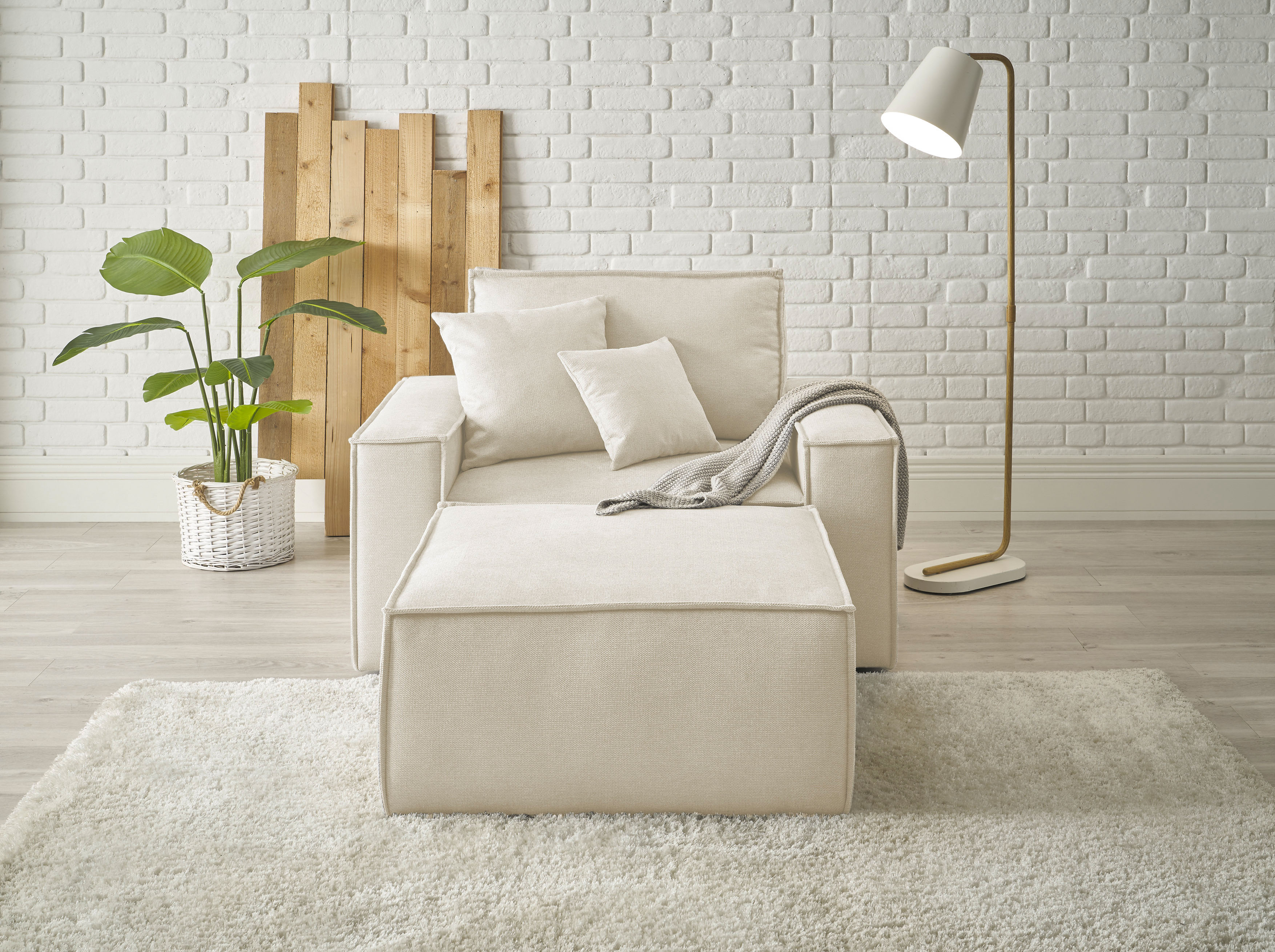OTTO home Loveseat "FINNLEY Struktur fein, Loveseat & Hocker im Set" 2 Stk. tlg. verfügbar in den Stoffqualitäten Bouclé, Struktur fein und Mega Cord