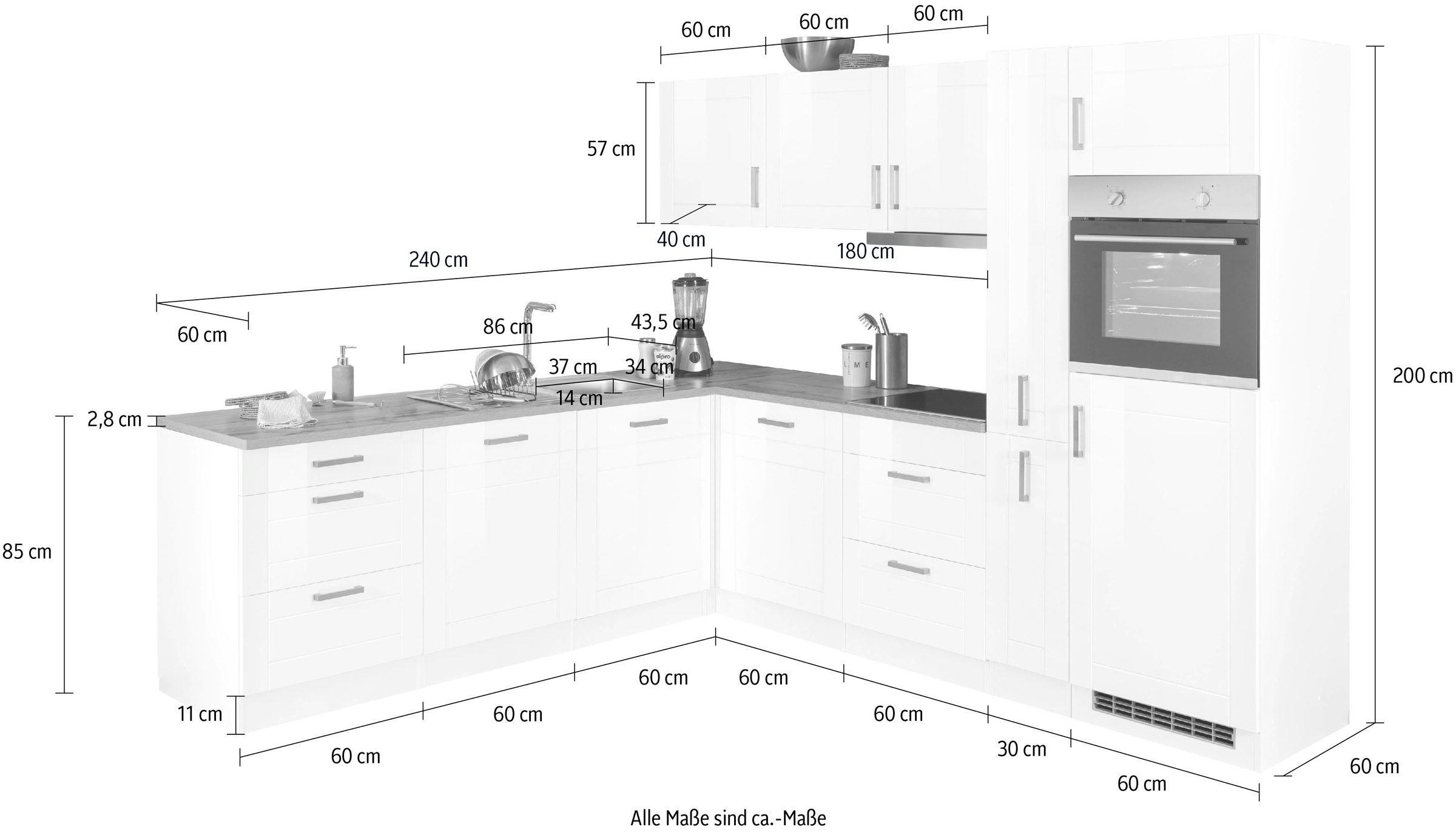 HELD MÖBEL Winkelküche »Tinnum«, mit E-Geräten, Stellbreite 240/270 cm