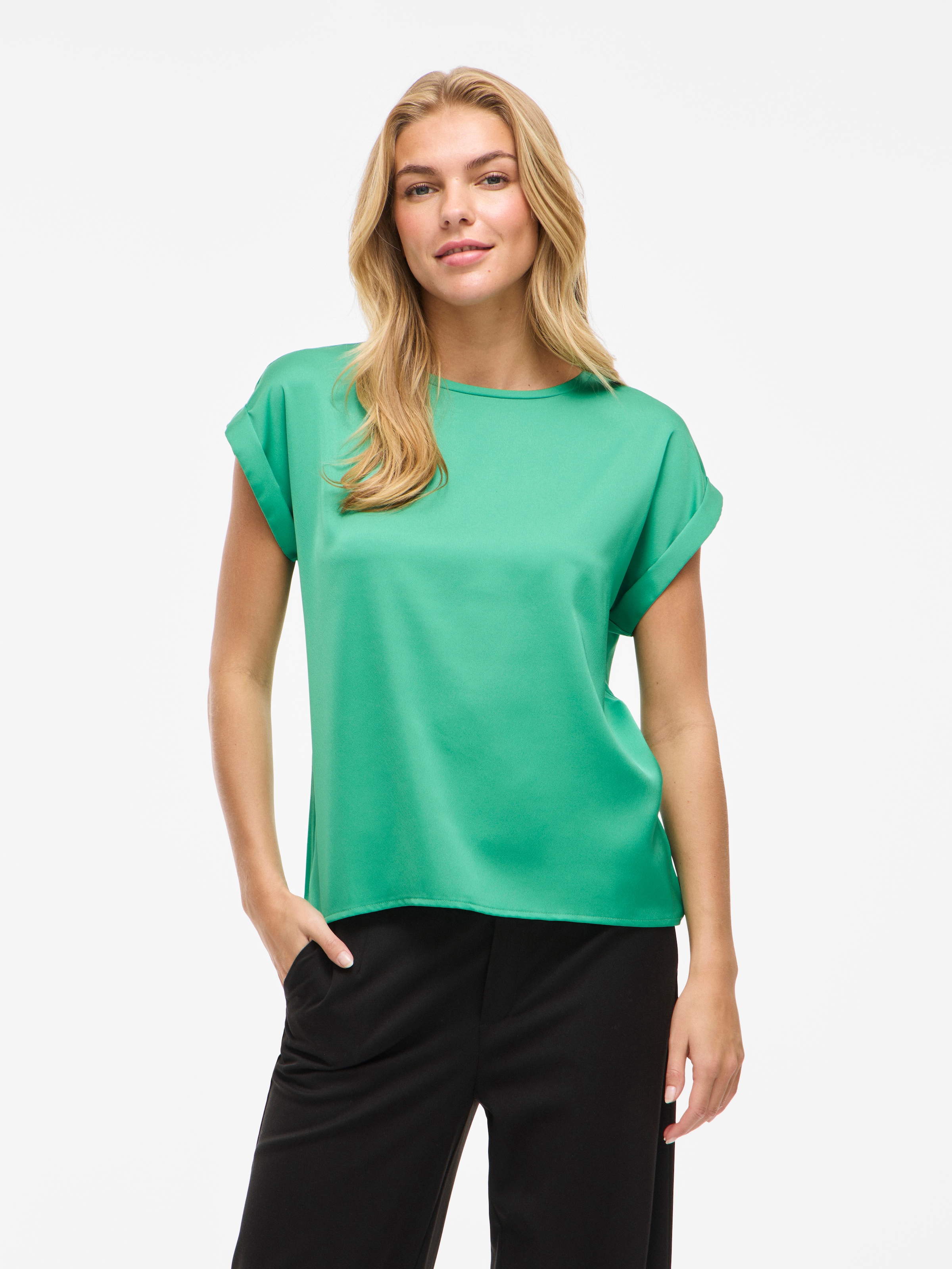 Vila Kurzarmshirt "VIELLETTE S/S SATIN TOP - NOOS" Kunstfaser, regular fit günstig online kaufen