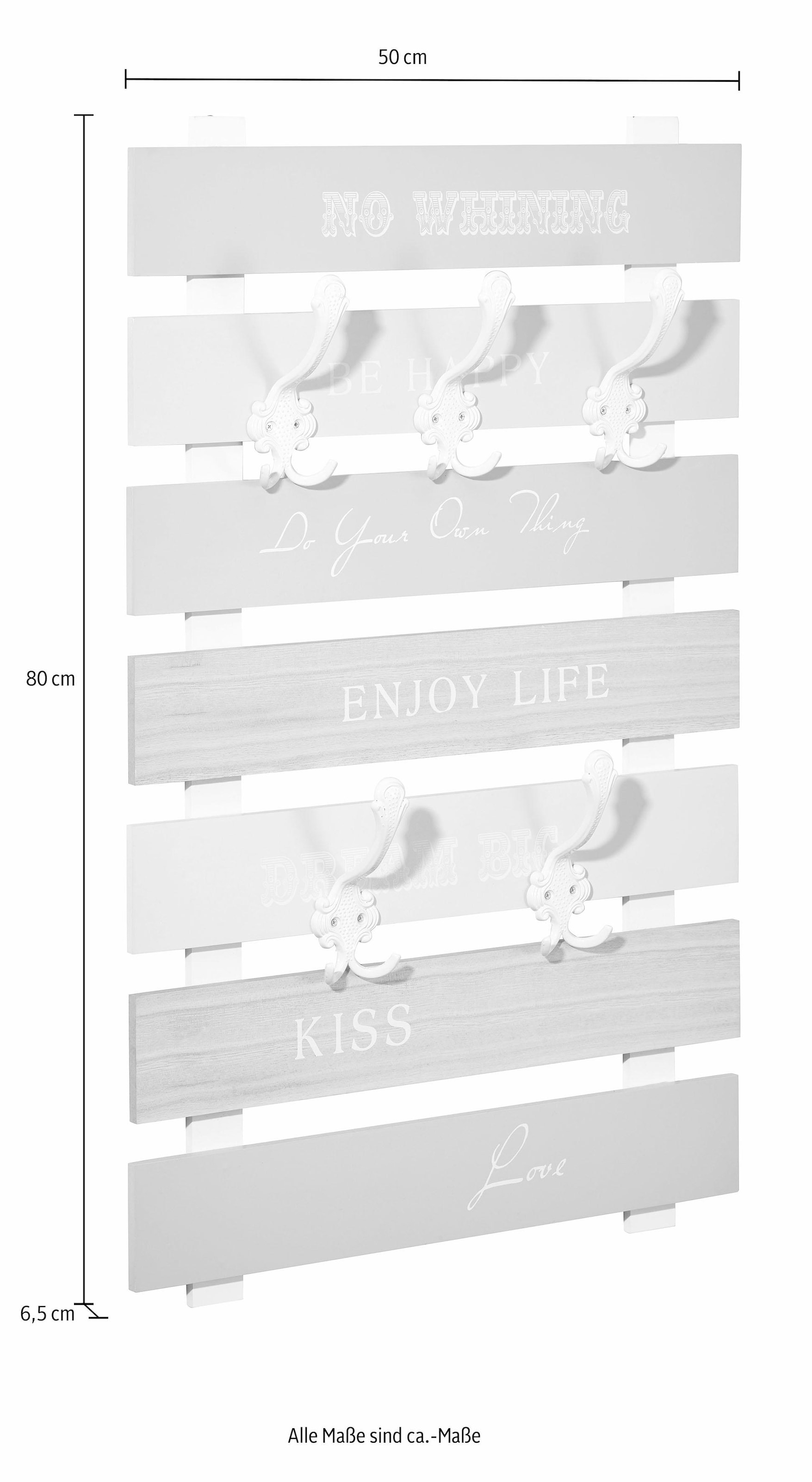 Home affaire Garderobenleiste, Garderobe mit Schriftzug und 5 Kleiderhaken