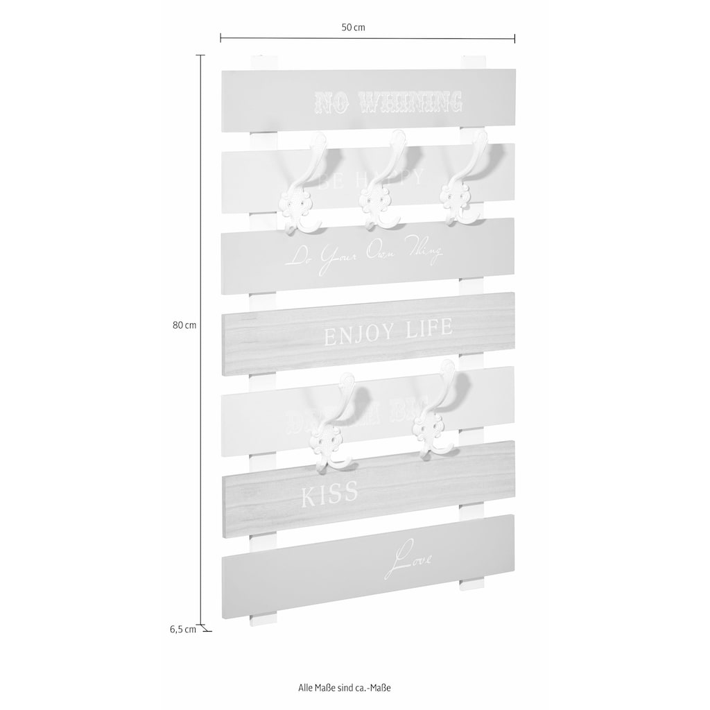 Home affaire Garderobenleiste, Garderobe mit Schriftzug und 5 Kleiderhaken