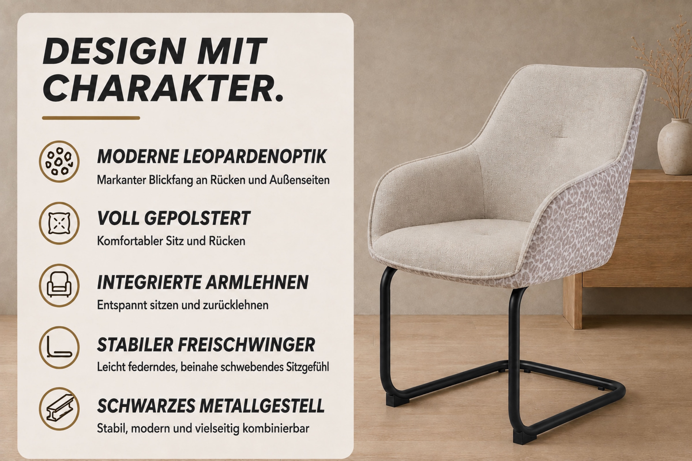 OTTO home Freischwinger »Albany« (Set) 2 Stk.moderner Freischwinger mit Leopardenlook und hochwertigem Webstoff
