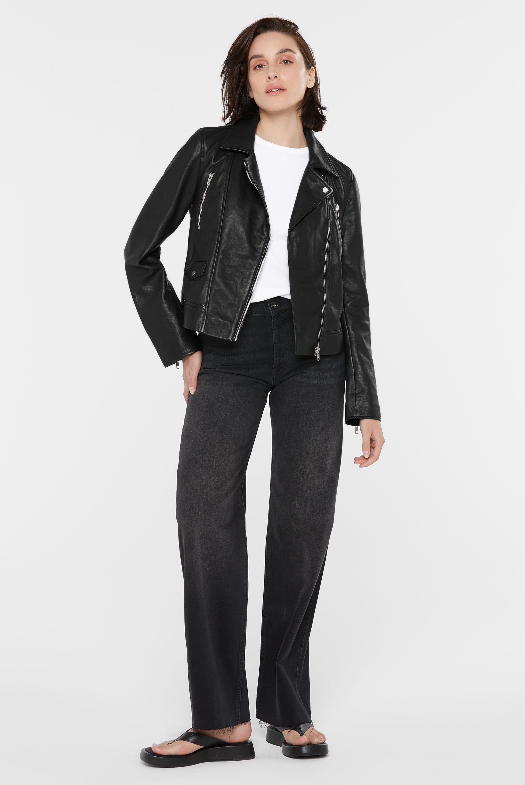 SENSES.THE LABEL Lederjacke, ohne Kapuze, mit Zipper am Ärmelende