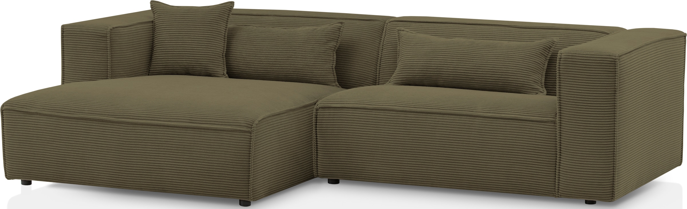 LeGer Home by Lena Gercke Ecksofa »PIARA mit Kedernaht in Cord oder Leinenoptik, moderne Couch in L-Form«, wahlweise Ottomane rechts/links, schwarze Füße, bequemer Sitzkomfort