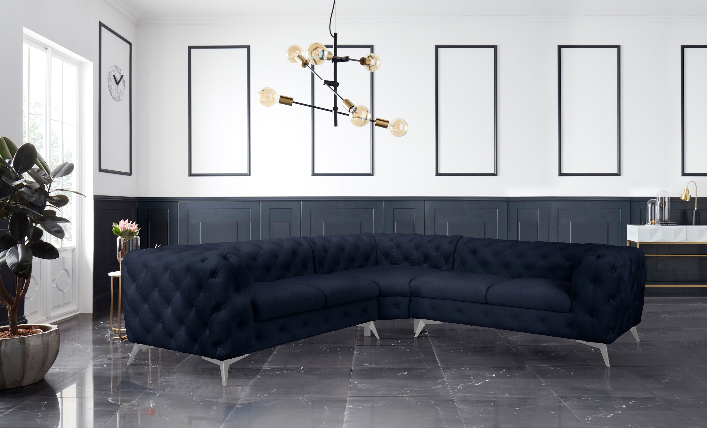 Leonique Chesterfield-Sofa "Ecksofa GLYNIS L-Form mit Wellenunterfederung, günstig online kaufen