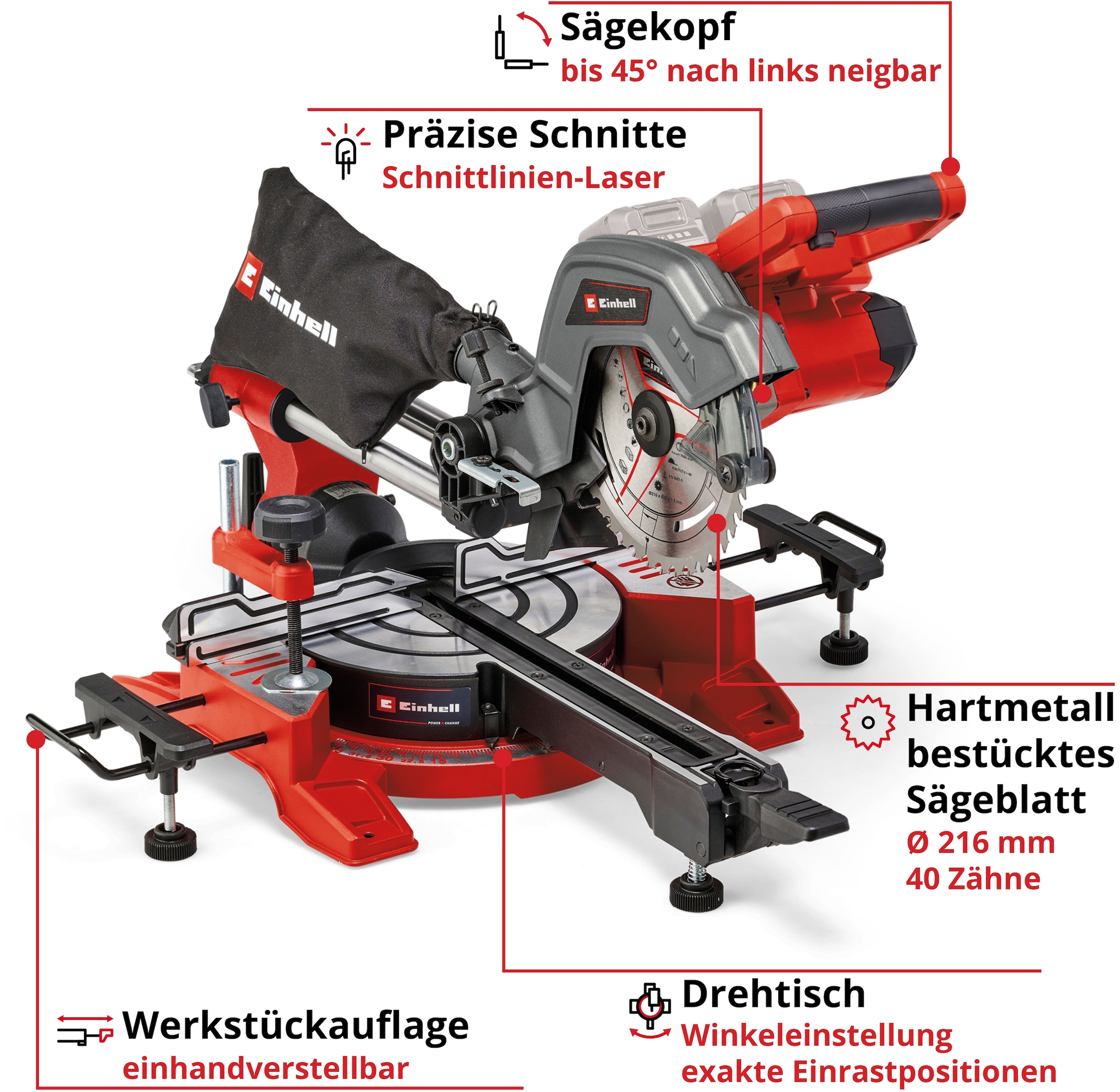 Einhell Akku-Zug-Kapp-Gehrungssäge »TE-SM 36/8 L Li-Solo«, für kabellose Sägearbeiten, ohne Akku
