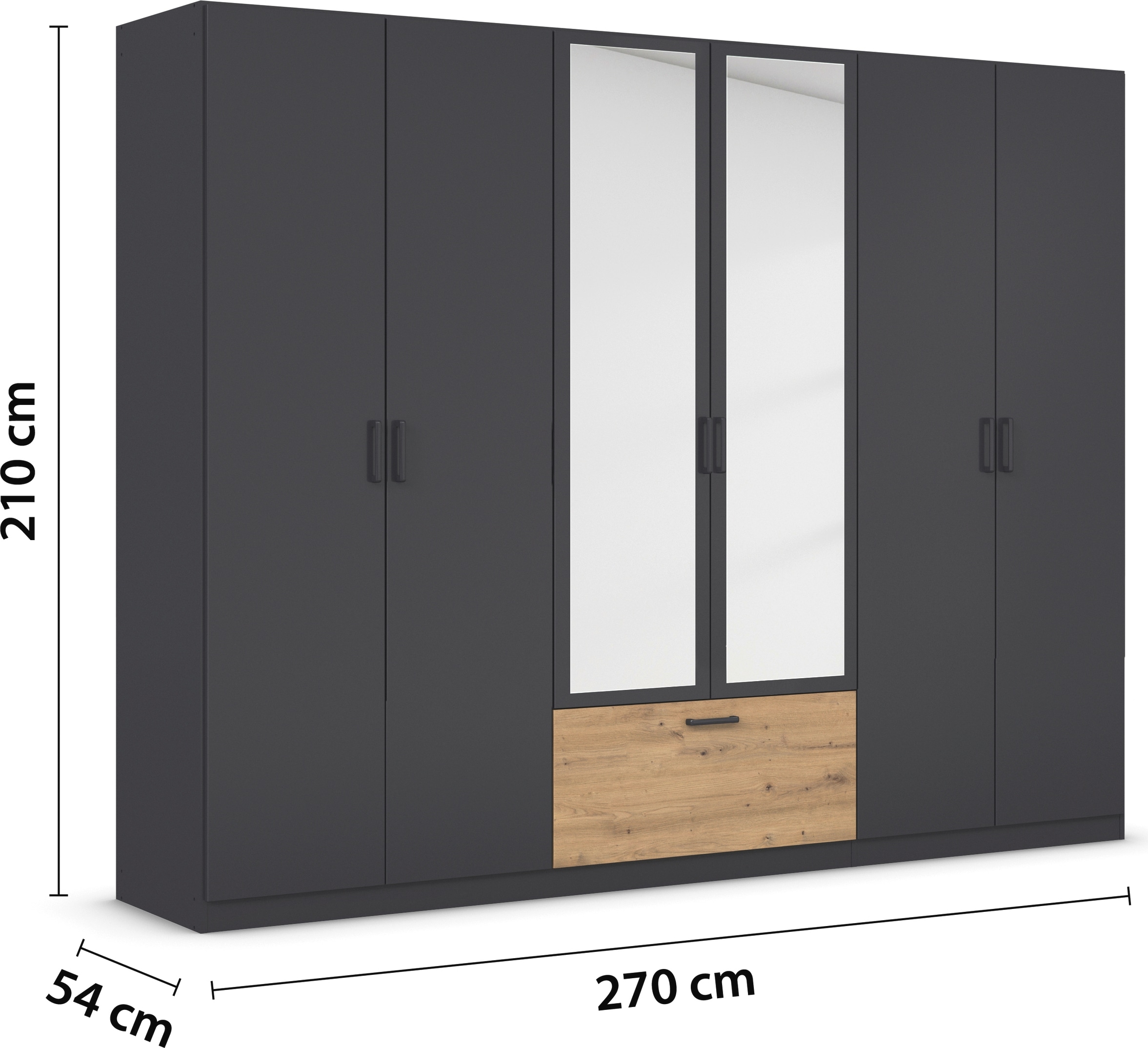 rauch Drehtürenschrank »Kleiderschrank Schrank Garderobe Wäscheschrank BARI mit Spiegel«, mit Schubasten mittig, moderner Griff in Graumetallic MADE IN GERMANY