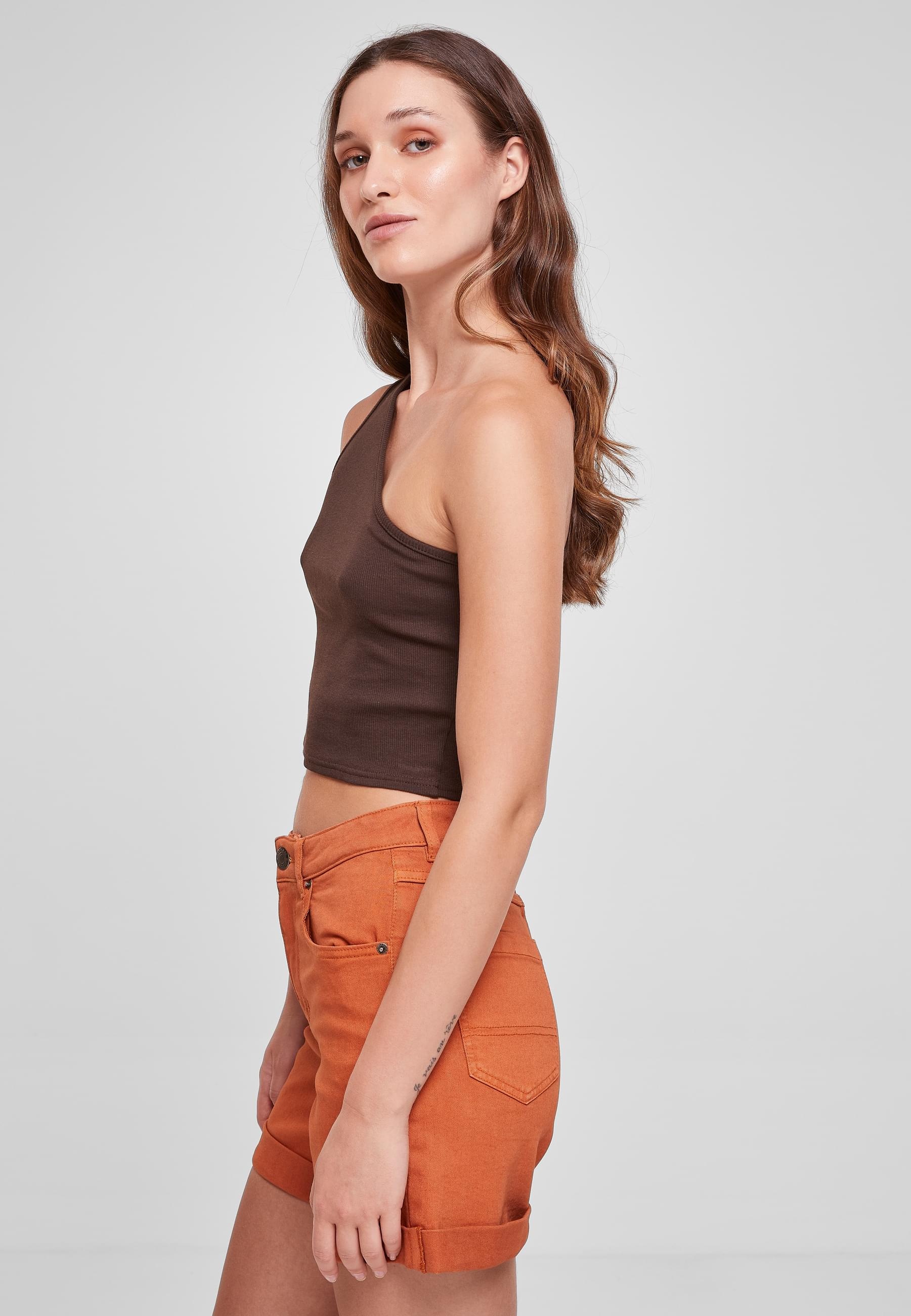 URBAN CLASSICS Muskelshirt »Urban Classics Damen Ladies Cropped Asymmetric Top«, (1 tlg.)