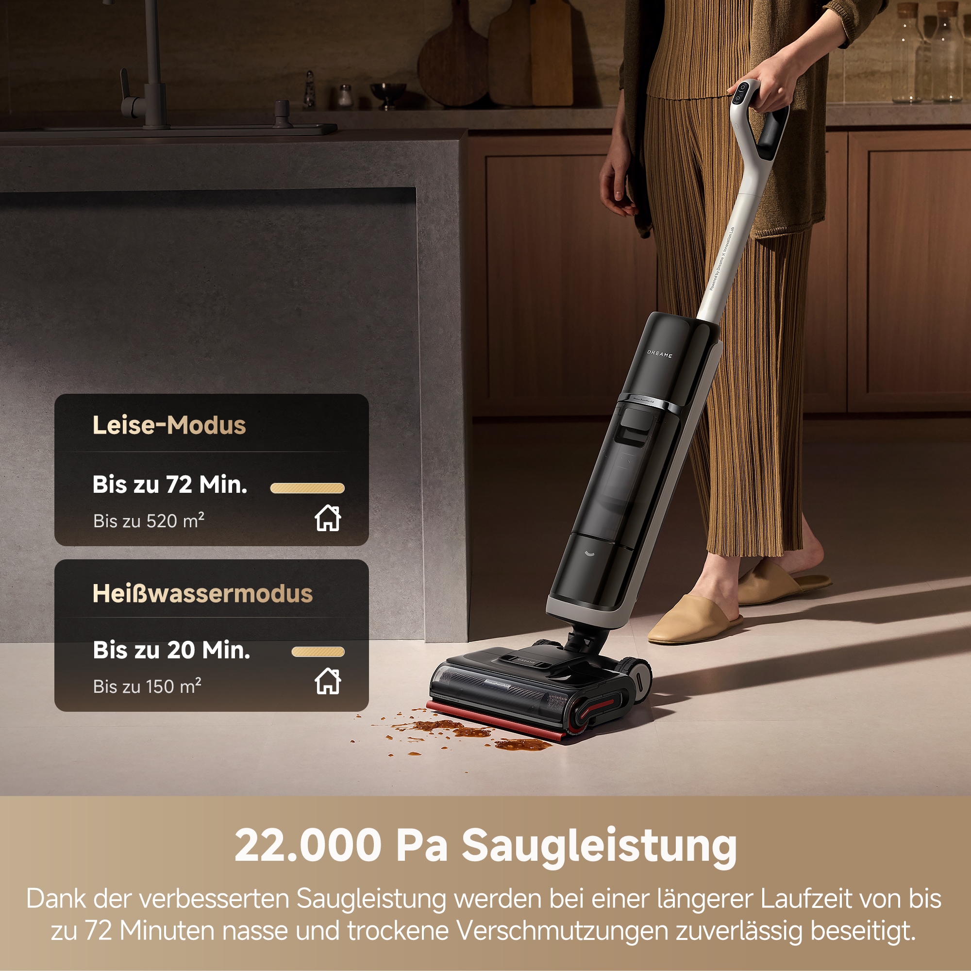 Dreame Nass-Trocken-Sauger »H15 Pro Heat«, 22.000Pa Saugkraft, KI-gesteuerter Hebearm, selbstreinigende Bürste
