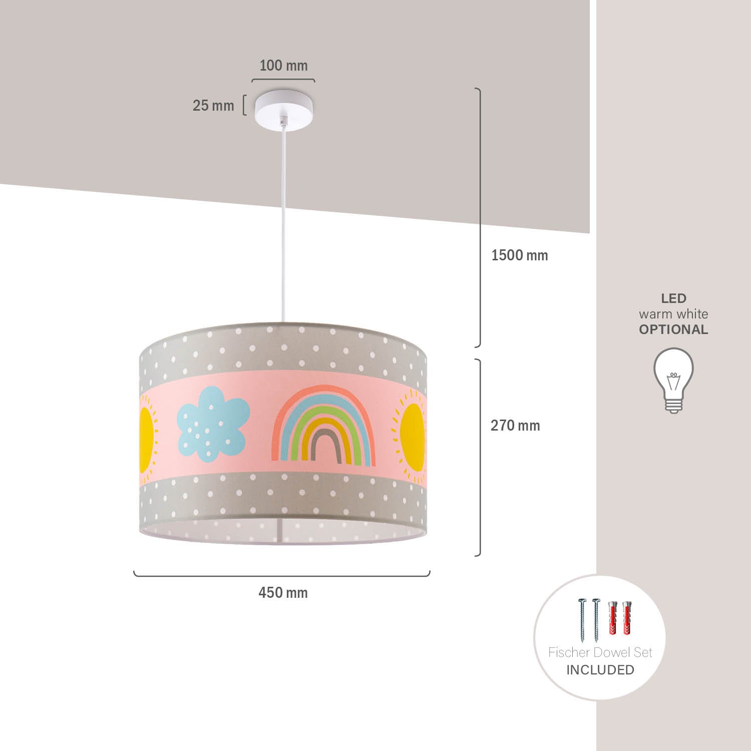 Deckenlampe Home Rosa | BAUR Sonne »Cosmo Grau E27 Weiß Kinderzimmer Paco 962«, flammig-flammig, 1 Regenbogen Pendelleuchte Lampe