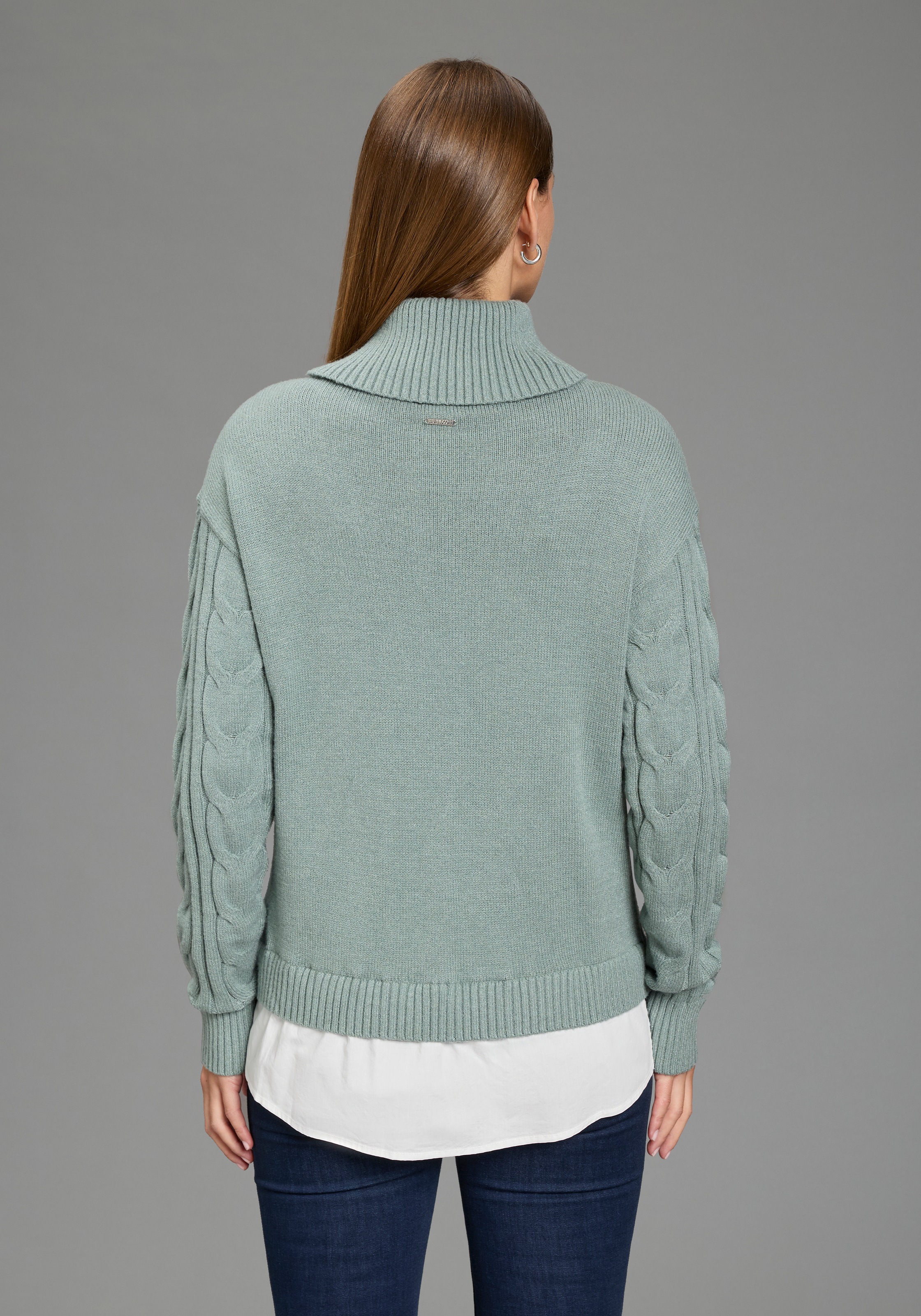 Laura Scott Rollkragenpullover »mit Bluseneinsatz« mit Zopfmuster