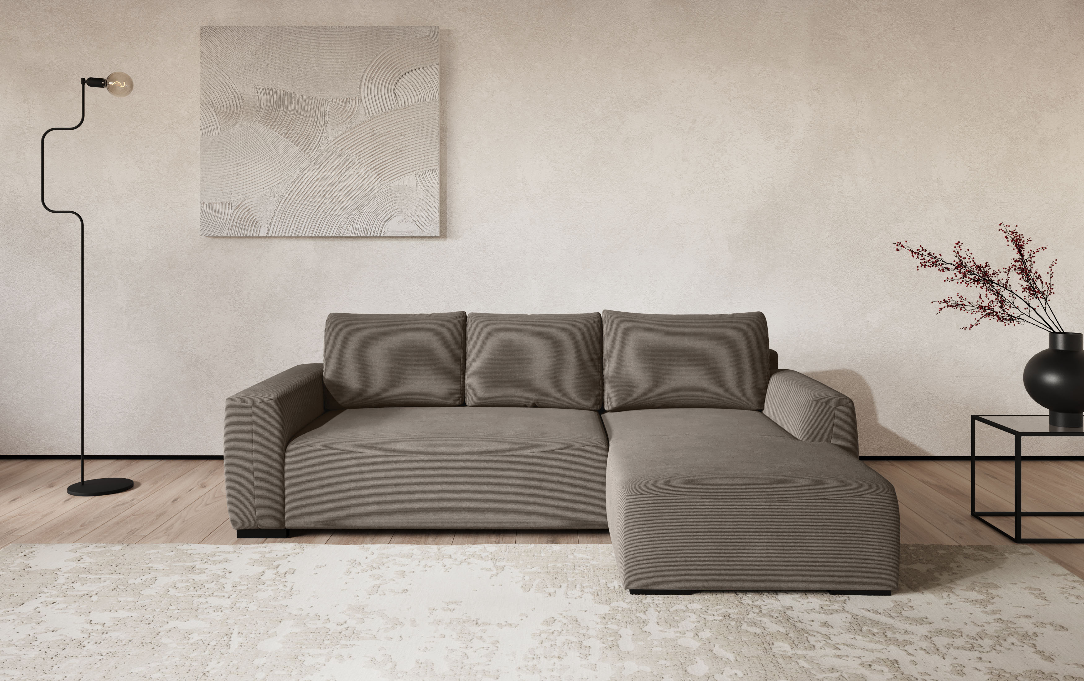 COTTA Ecksofa "Giro L-Form,B: 252 cm, abgerundete Kanten, bequeme Wellenunterfederung" +PUR Schaum, opt. Schlaffunktion + Bettkasten,LF 202x128cm Trendstoffe