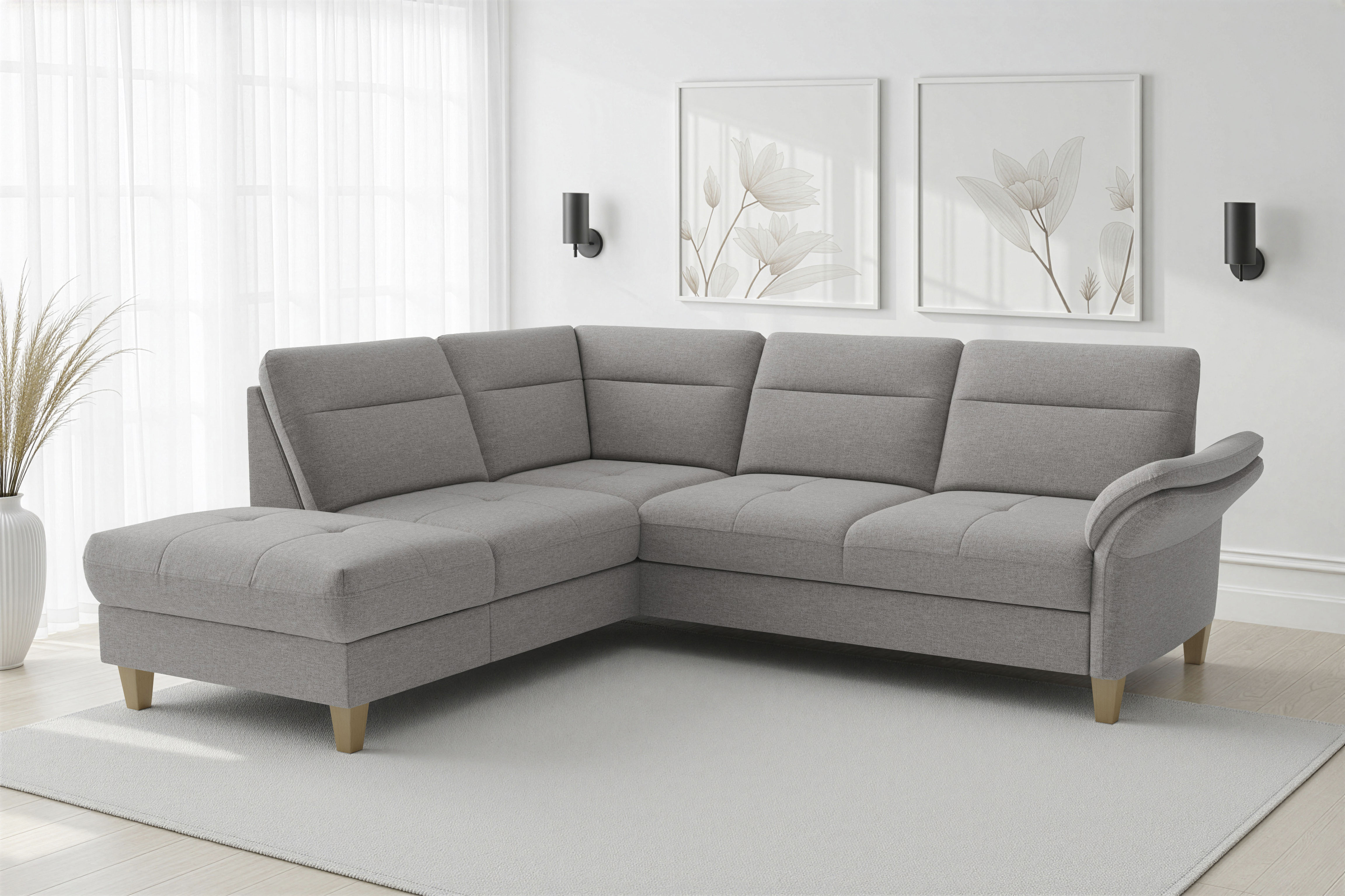 sit&more "Pamela L-Form, B: 218 cm, optional Schlaffunktion & Bettkasten" wahlweise mit Armteilverstellung, Sofa mit Federkern, Sitzhöhe: 48 cm
