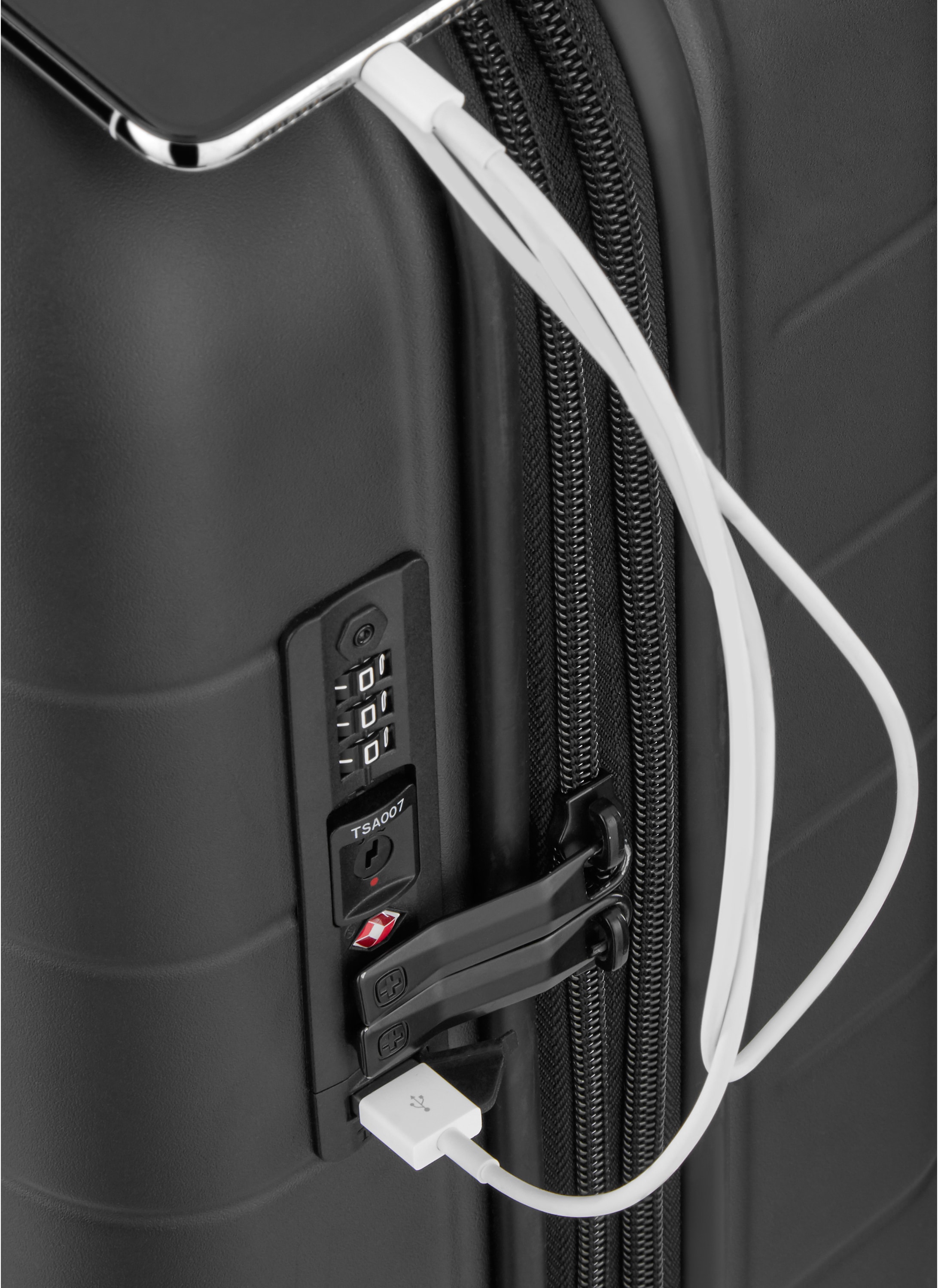 Wenger Business-Trolley »Syntry Carry-On, grau«, 4 St. Rollen, mit Volumenerweiterung, USB-Schleuse& Frontfach für Laptop und Tablet