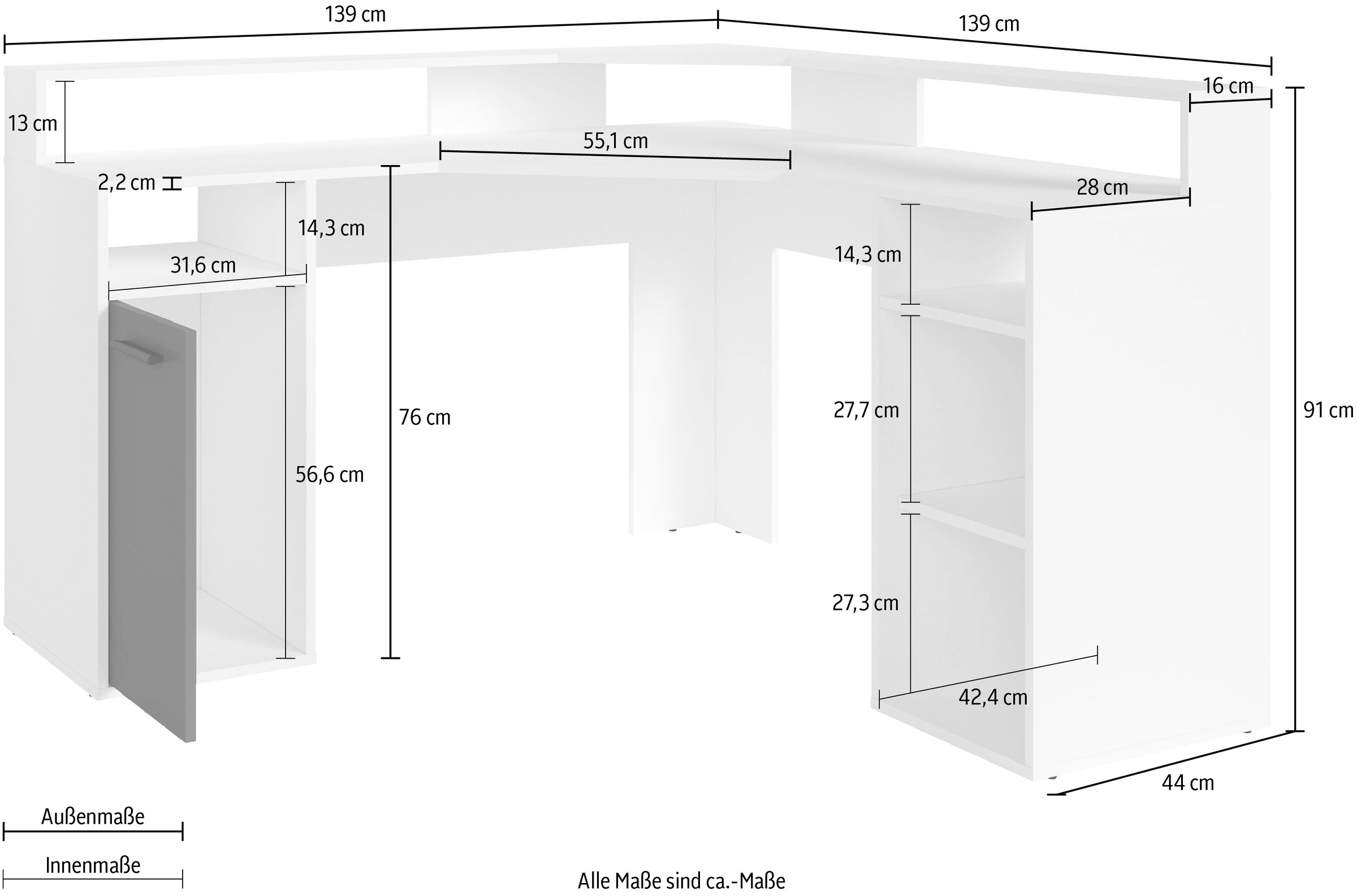 byLIVING Gamingtisch »Fox«, Breite 139 cm, moderner Eck-Schreibtisch