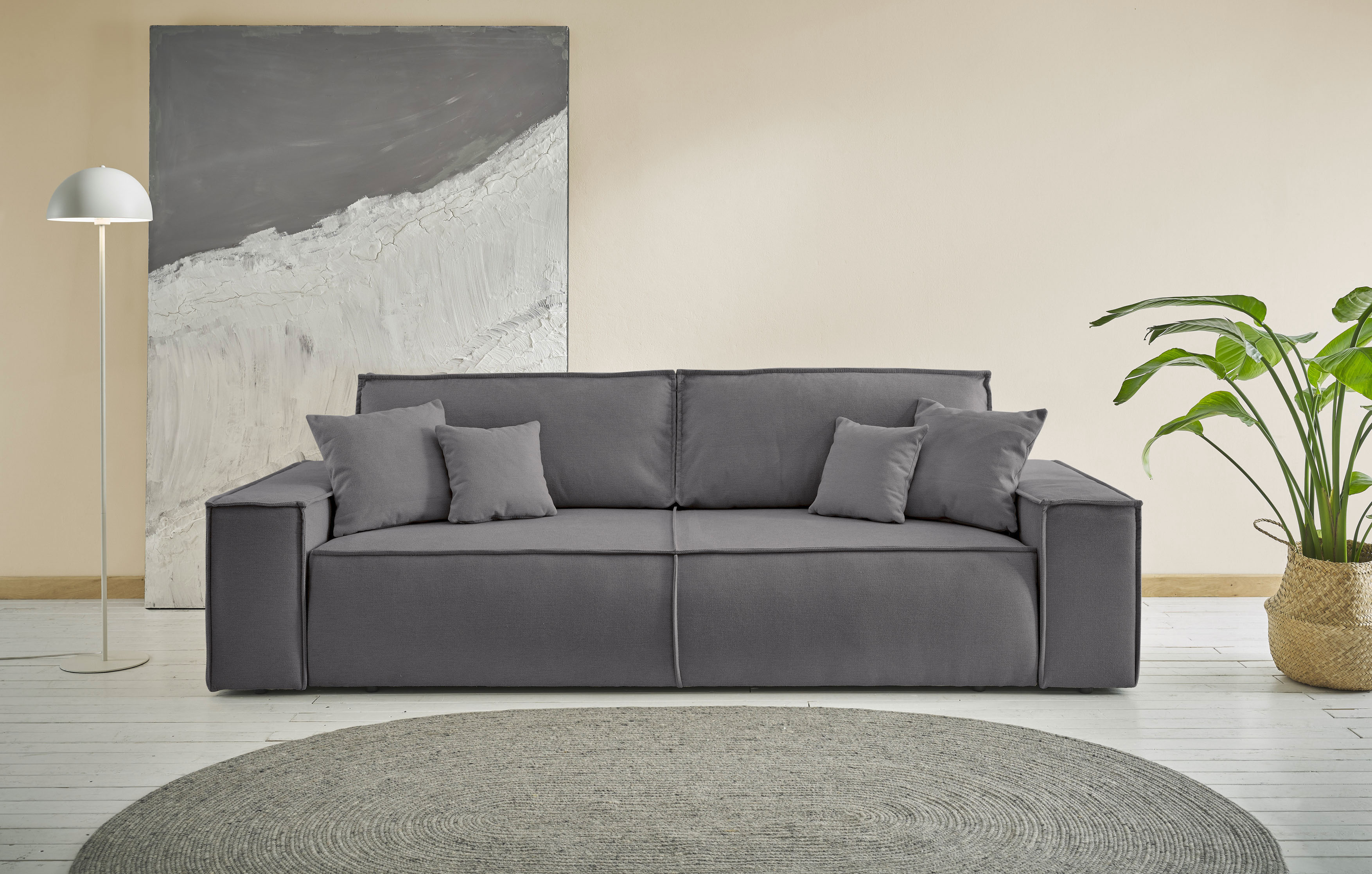 OTTO home 3-Sitzer "FINNLEY Struktur fein, Schlafsofa 257 cm" mit Bettkasten, in Bouclé, Struktur fein und Mega Cord