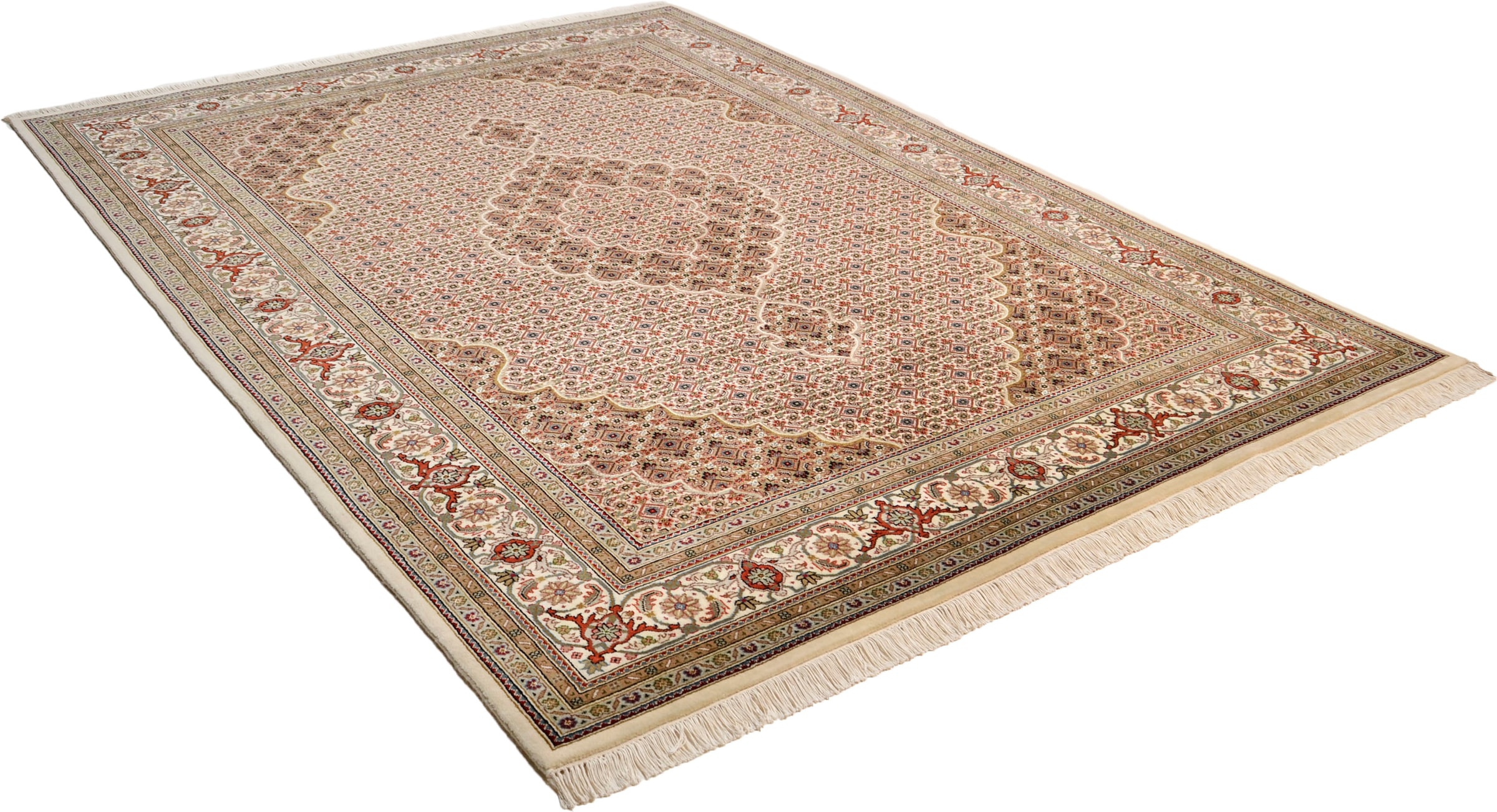 THEKO Orientteppich "Mahi Tabriz, handgeknüpft" rechteckig 12 mm Höhe Material: 80%Wolle, 20% Seide, mit Fransen, Wohnzimmer