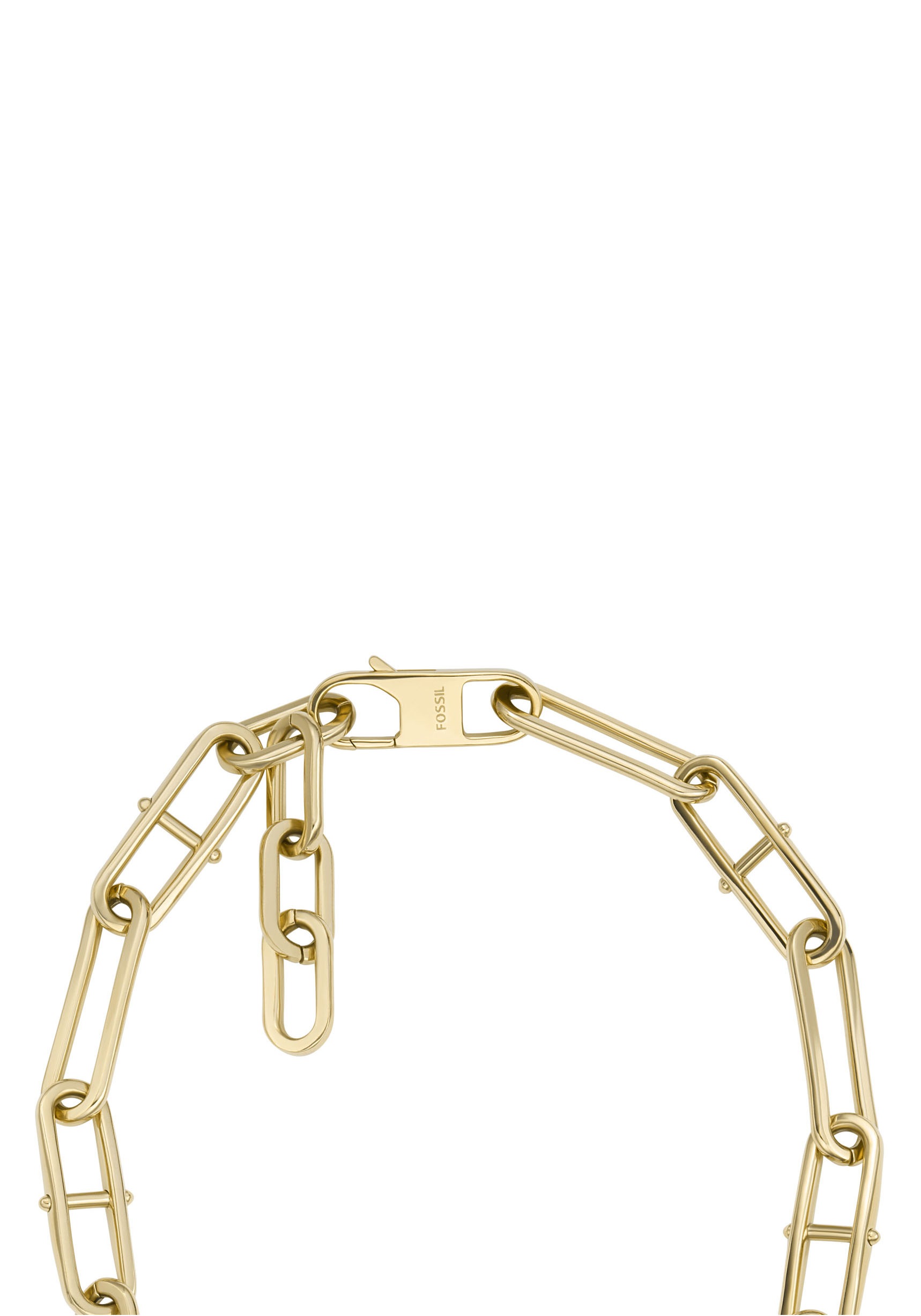 Edelstahlkette FOSSIL "Schmuck Geschenk Edelstahl Halskette HERITAGE", gold (gelbgoldfarben), Halsketten, Damen, Edelstahl, L: 43 B: 8,5mm, Edelstahlkette, B:8,5mm 4