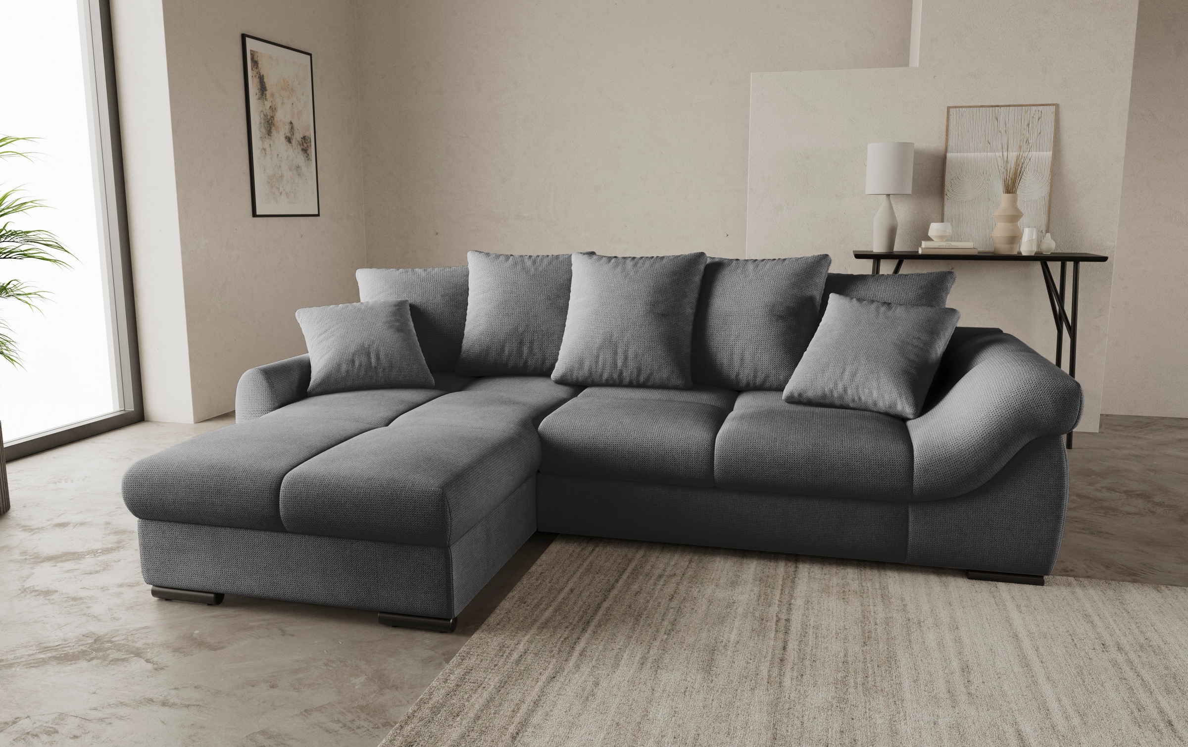 Mr. Couch Ecksofa »Livorno L-Form«, inkl. Hochschläfer-Bettauszug, XL-Bettkasten weiß beschichtet