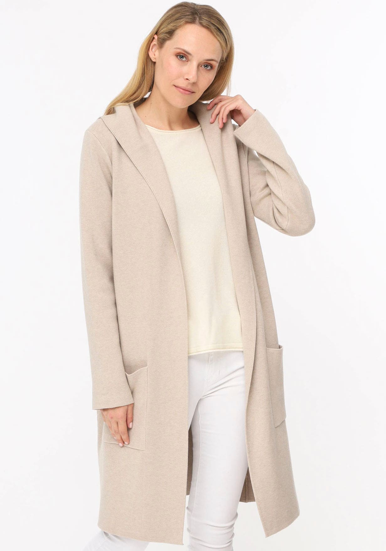 Zwillingsherz Cardigan ""Janina"" Kapuze, Taschen, Langarm, knielang, ohne Verschluss