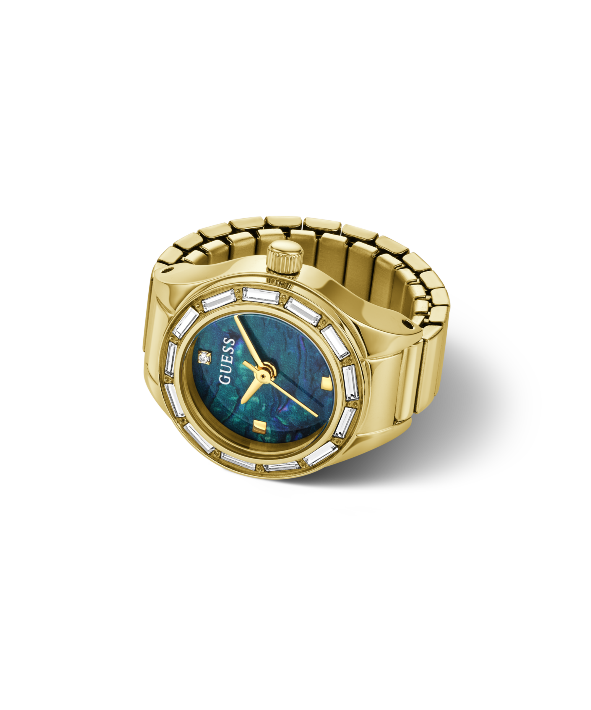 GUESS Damen Uhrenring "ESME"gelbgoldfarben, blau, goldfarben ø ca. 15 mm, Armbanduhren, Quarzuhr, Damenuhr, Edelstahlringschiene, Ø ca. 15 mm, analog