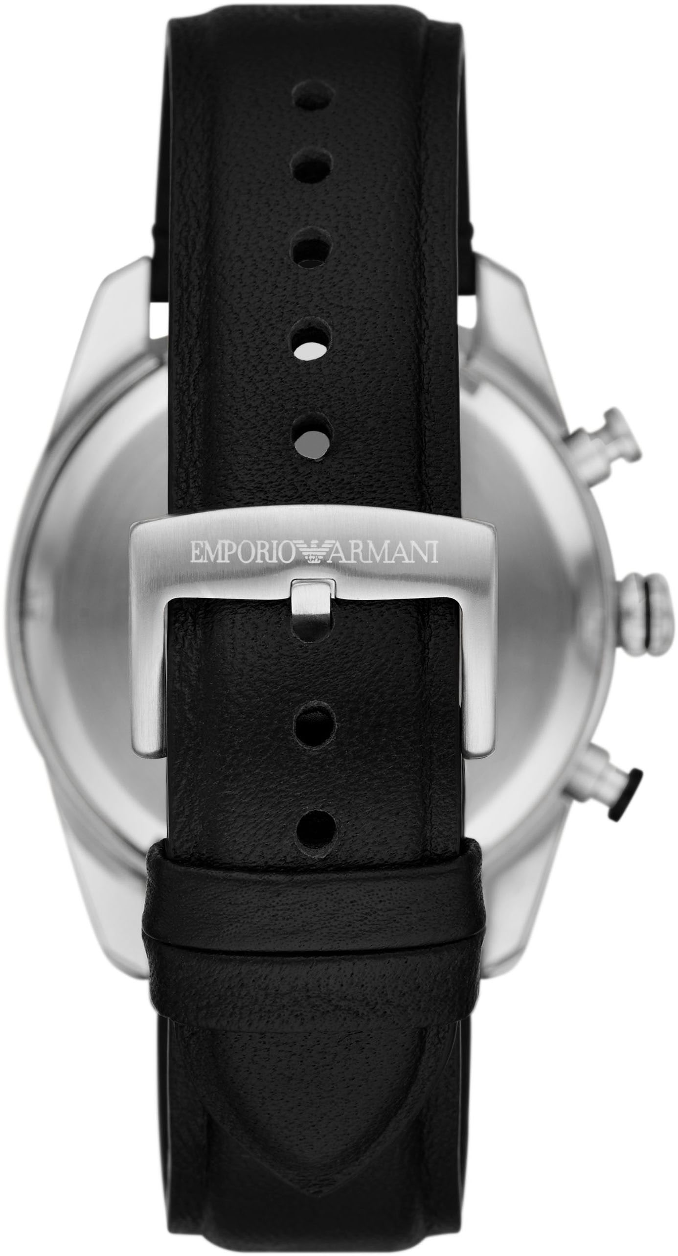 Emporio Armani Chronograph, Quarzuhr, Armbanduhr, Herrenuhr, Lederarmband, analog, Tag