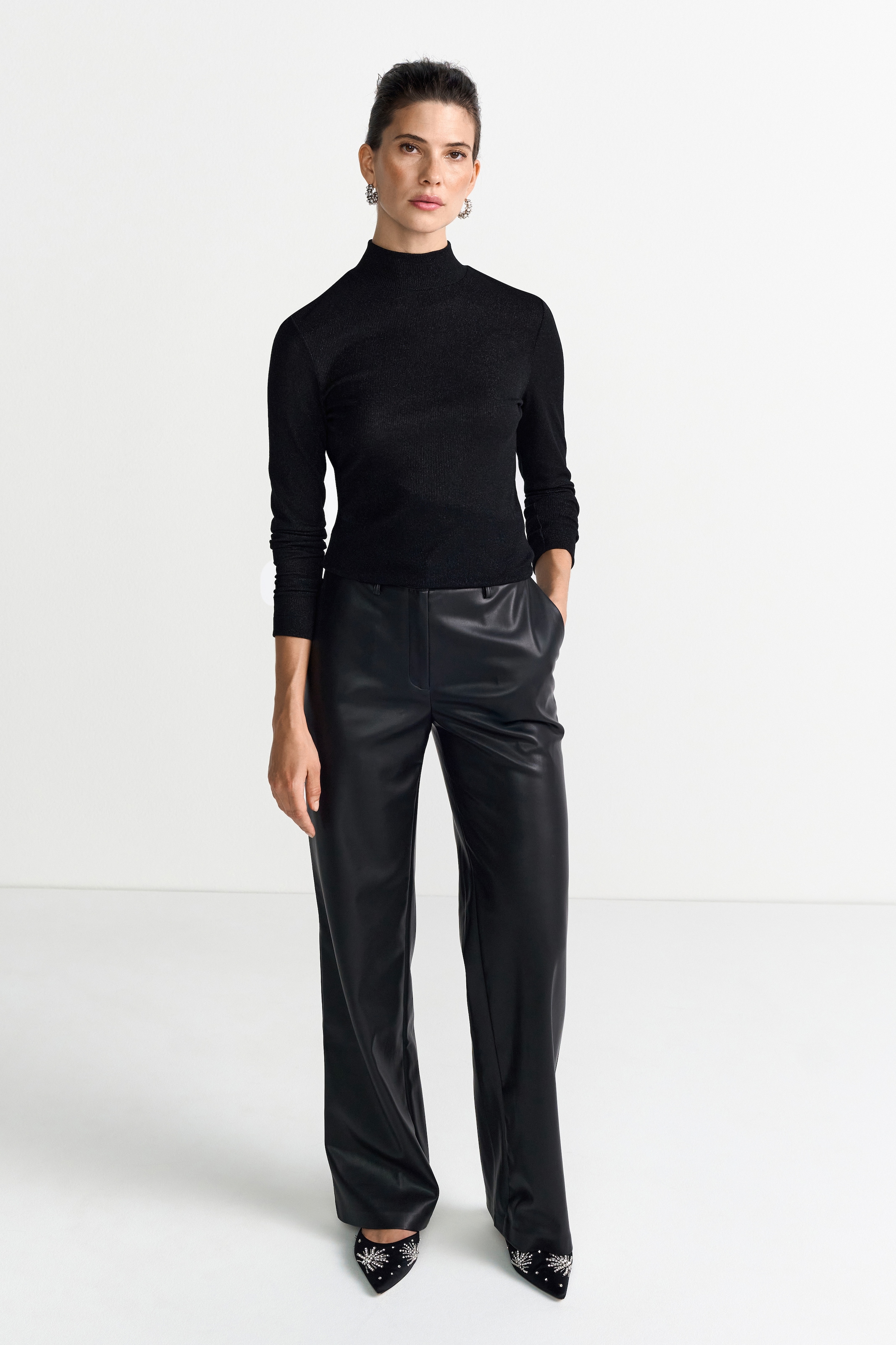 RICHROYAL Longsleeve mit Glitzereffekten, Turtleneck, enger Schnitt