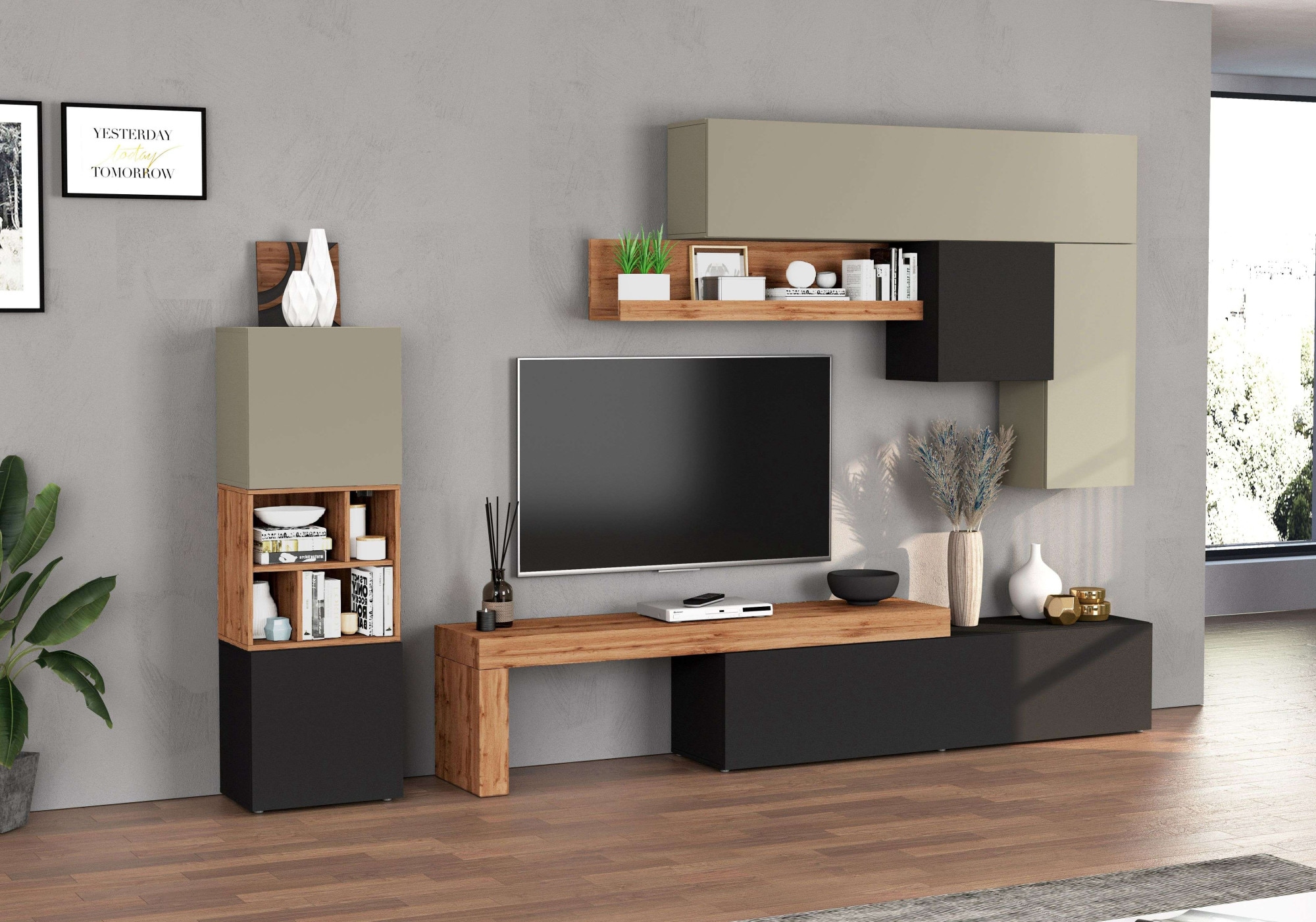 INOSIGN Wohnwand »Chronos Wohnwand, Medienwand, 8-er set«, (Set, 8 St.), ca. 320 cm mit Hängeschränke, Würfel, Regal, Lowboard, Made in Italy