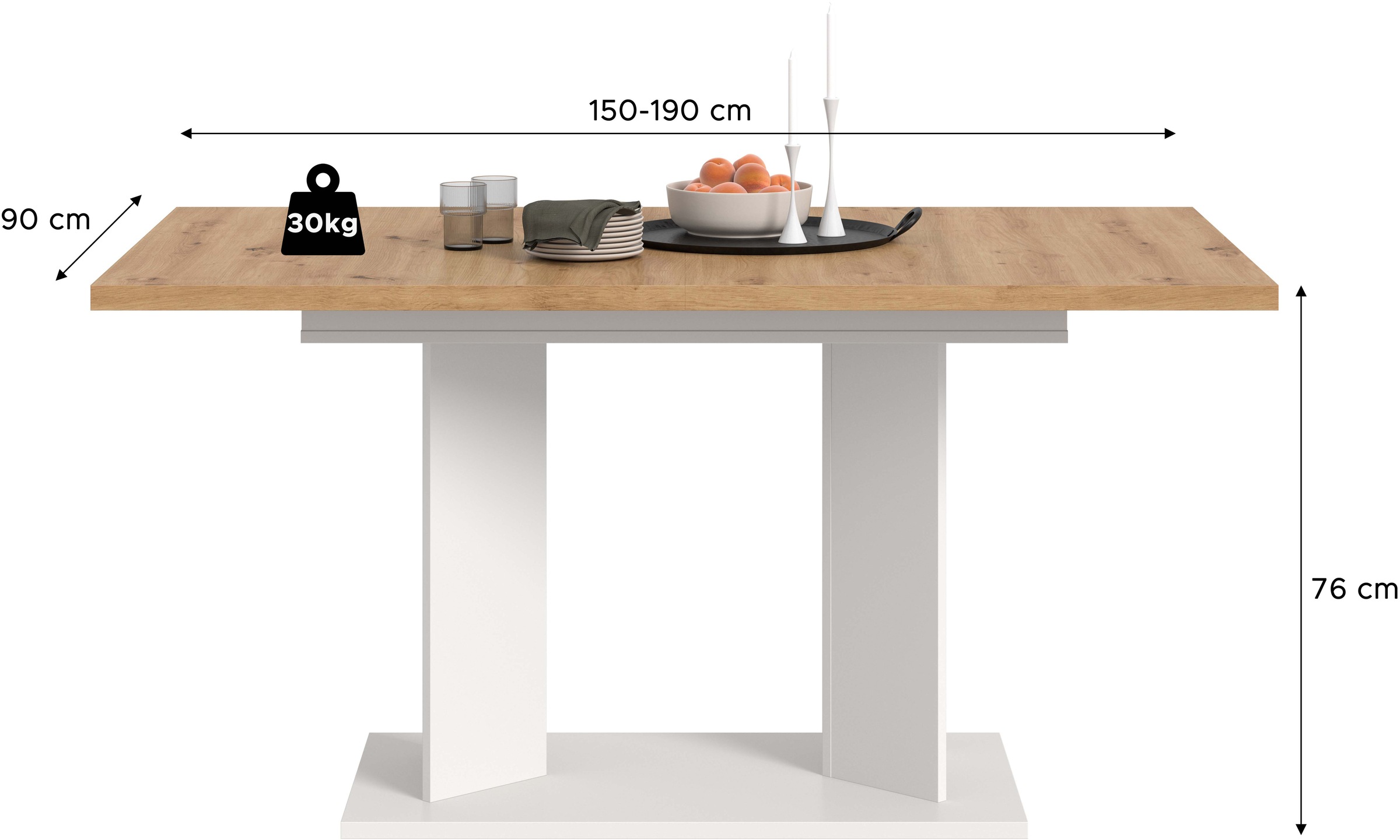 Home affaire Esstisch »GERO, 150-190 cm, ausziehbar, Säulengestell« in verschiedenen Ausführungen erhältlich, 1 Stk. tlg. Tisch, Esstisch, Esszimmer, Esszimmertisch, Küchetisch, Bartisch