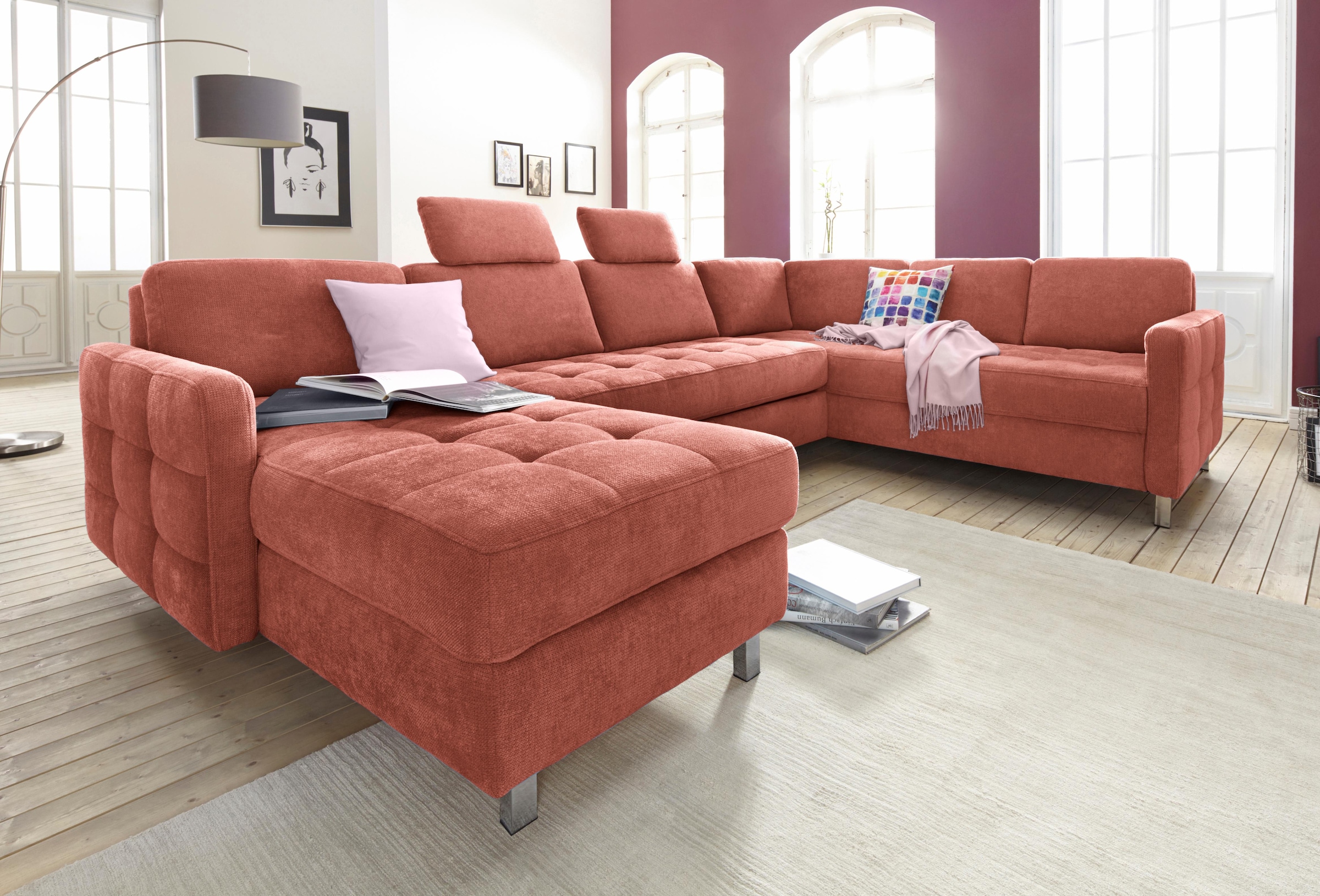 sit&more Wohnlandschaft "Pablo U-Form, B: 292cm, inkl. 2 Kopfstützen" wahlweise mit Schlaffunktion und Bettkasten