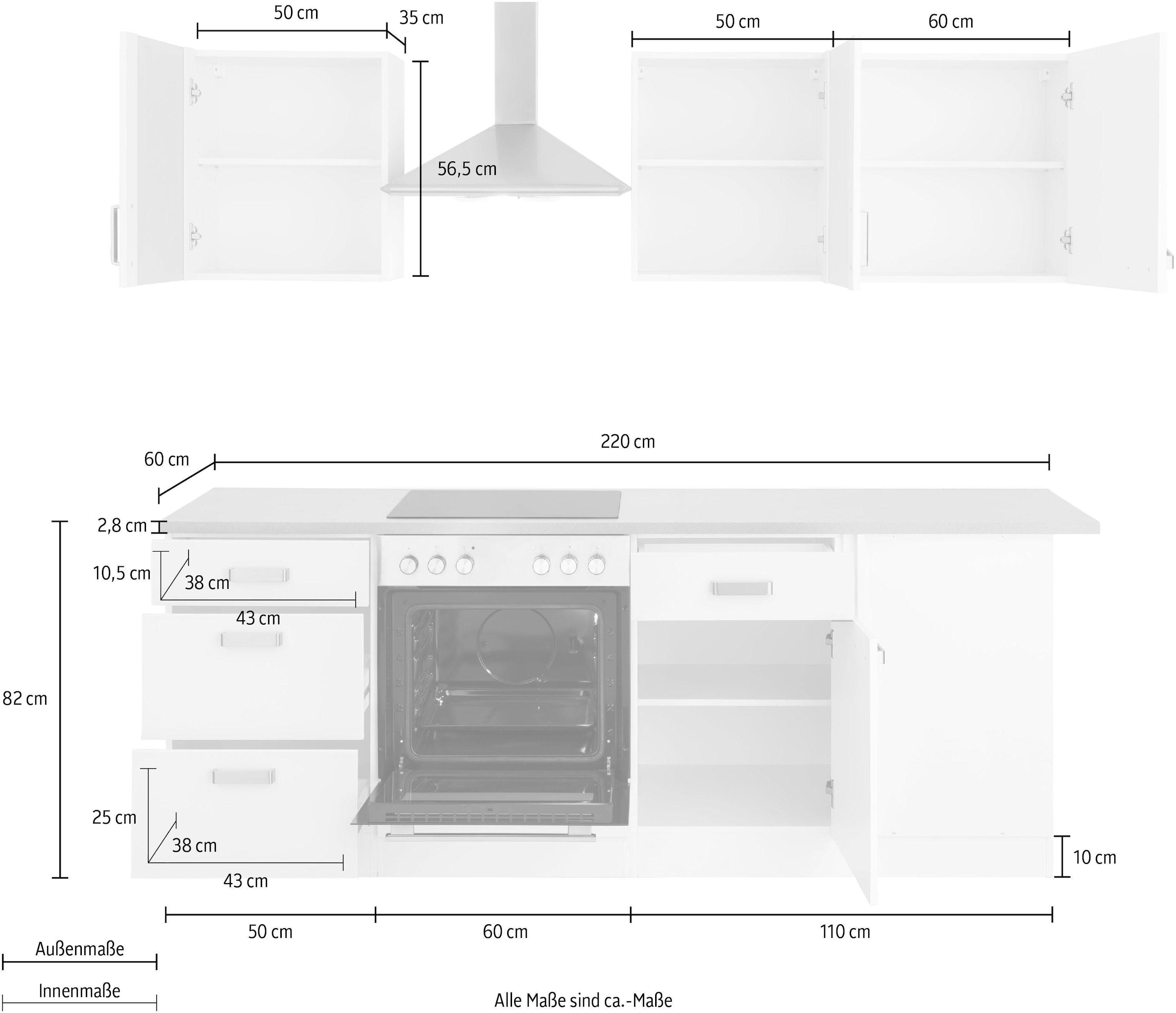 wiho Küchen Winkelküche »Husum«, mit E-Geräten, Stellbreite 220 x 170 cm