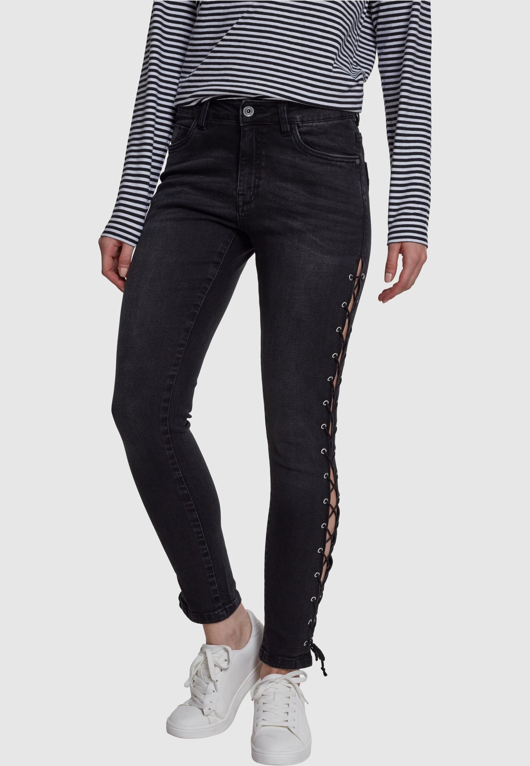 URBAN CLASSICS Bequeme Jeans »Urban Classics Damen Ladies Denim Lace Up Skinny Pants«, (1 tlg.)
