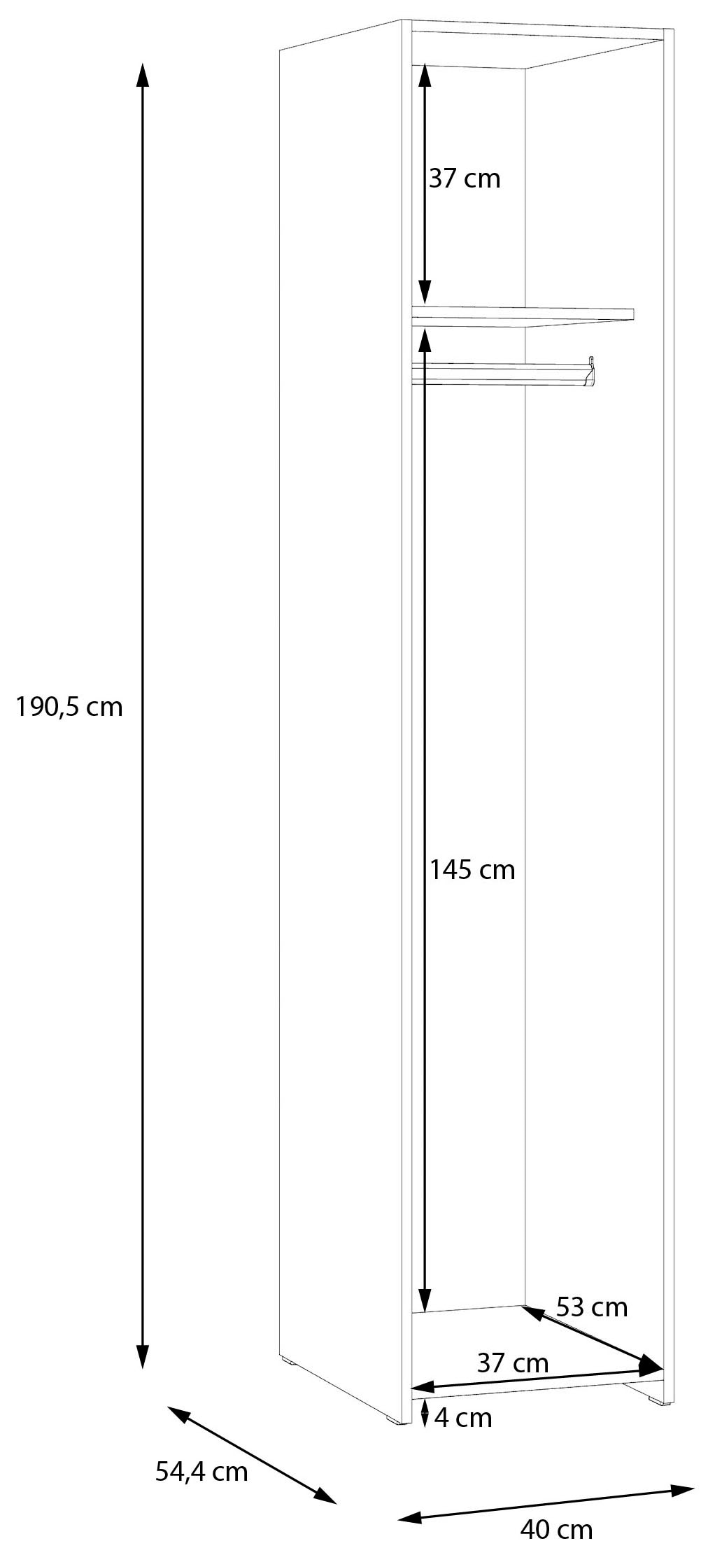 FORTE Kleiderschrank »FORTE ECONOBOX, Drehtürenschrank schmal 40 cm« B/H/T 40/190,5/54,4 cm , ideal für kleine Nischen