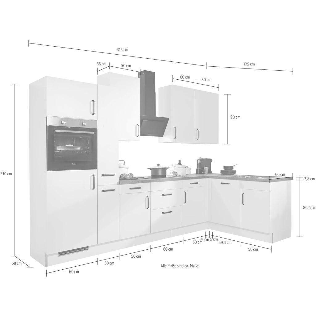 wiho Küchen Winkelküche »"Simi", mit verstellbaren Füßen, wahlweise mit E-Geräten«