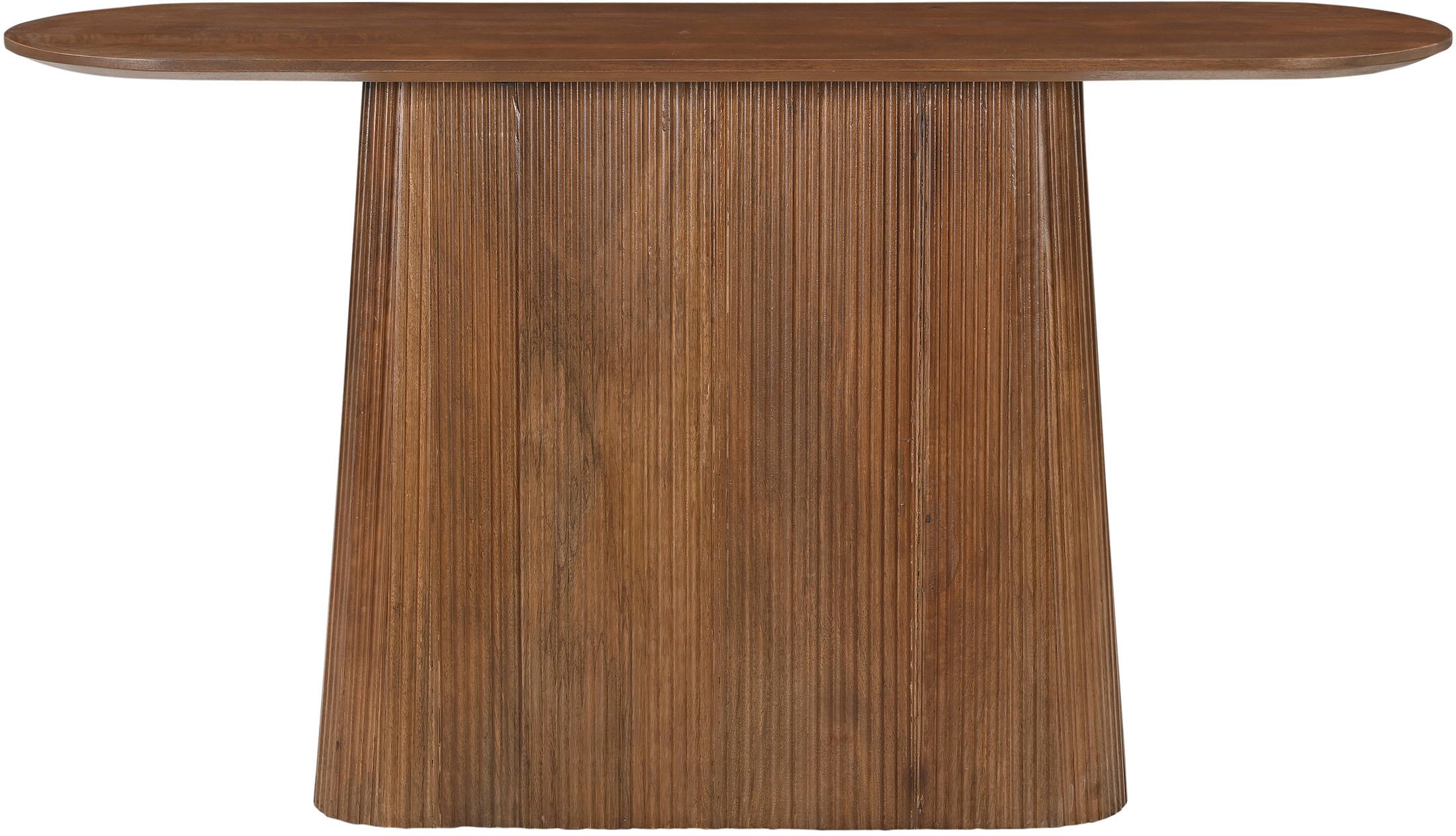 SIT Konsolentisch "Mumbai oval aus massivem Mangoholz mit Lamellen-Sockel" Ovale 140-cm-Platte trifft auf modernes Lamellendesign