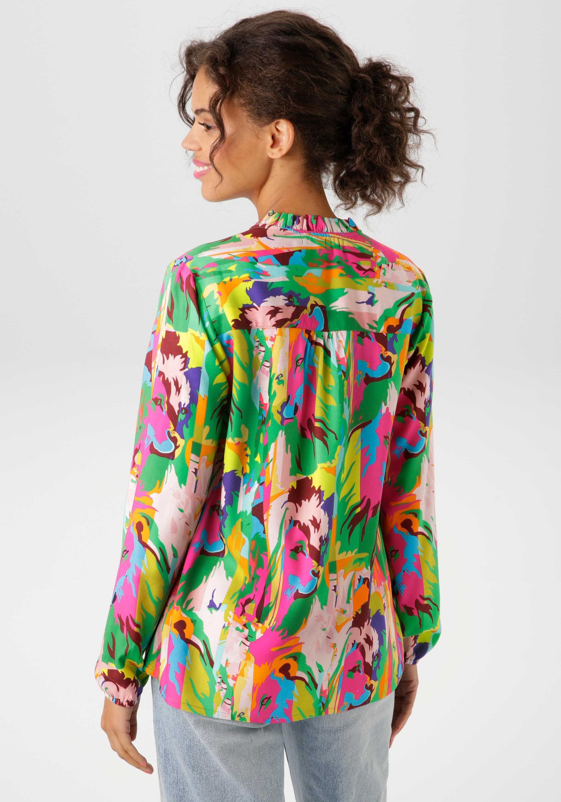 Aniston CASUAL Schlupfbluse, mit Löwenköpfen im farbenfrohen Dschungel-Print - NEUE KOLLEKTION