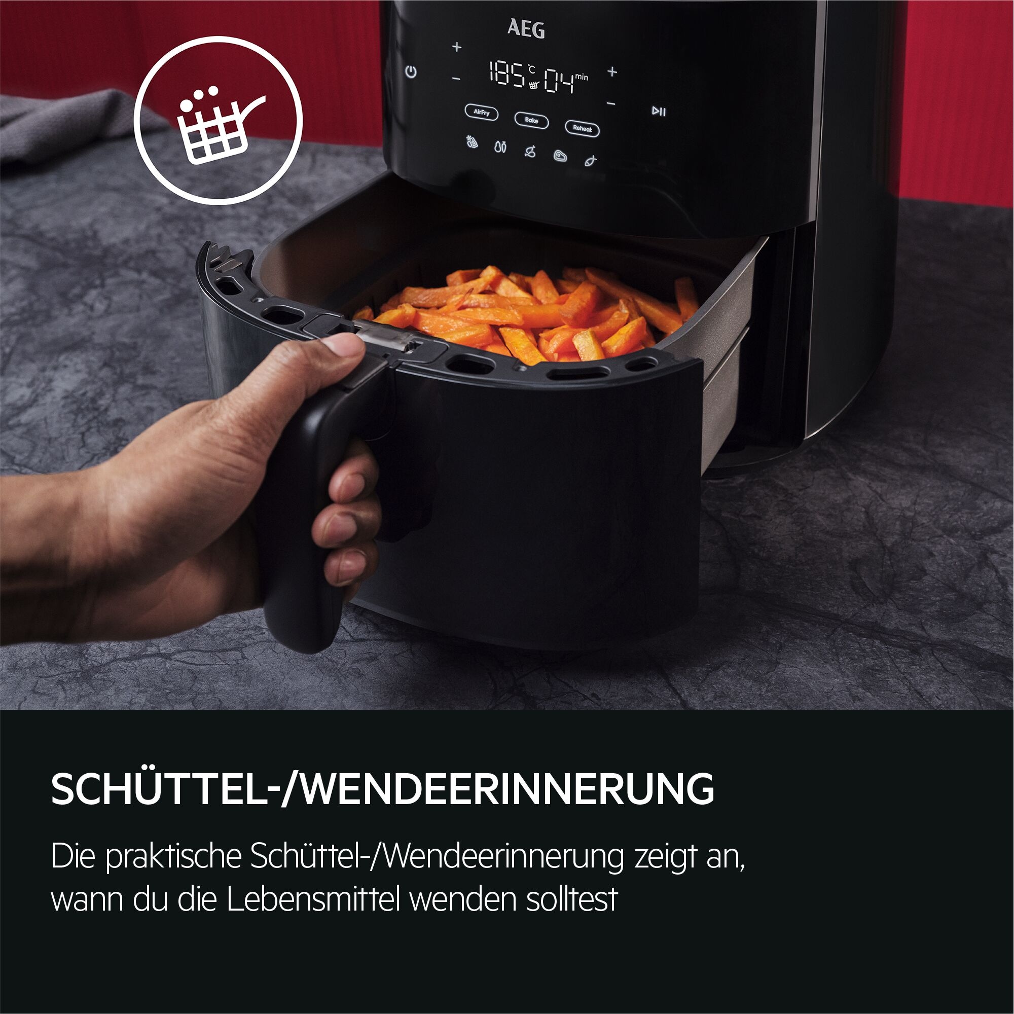 AEG Heißluftfritteuse »8000 (AAF7SB) 10 voreingestellte Funktionen«, 1700 W, Frittieren, Dampfgaren, Backen, Aufwärmen