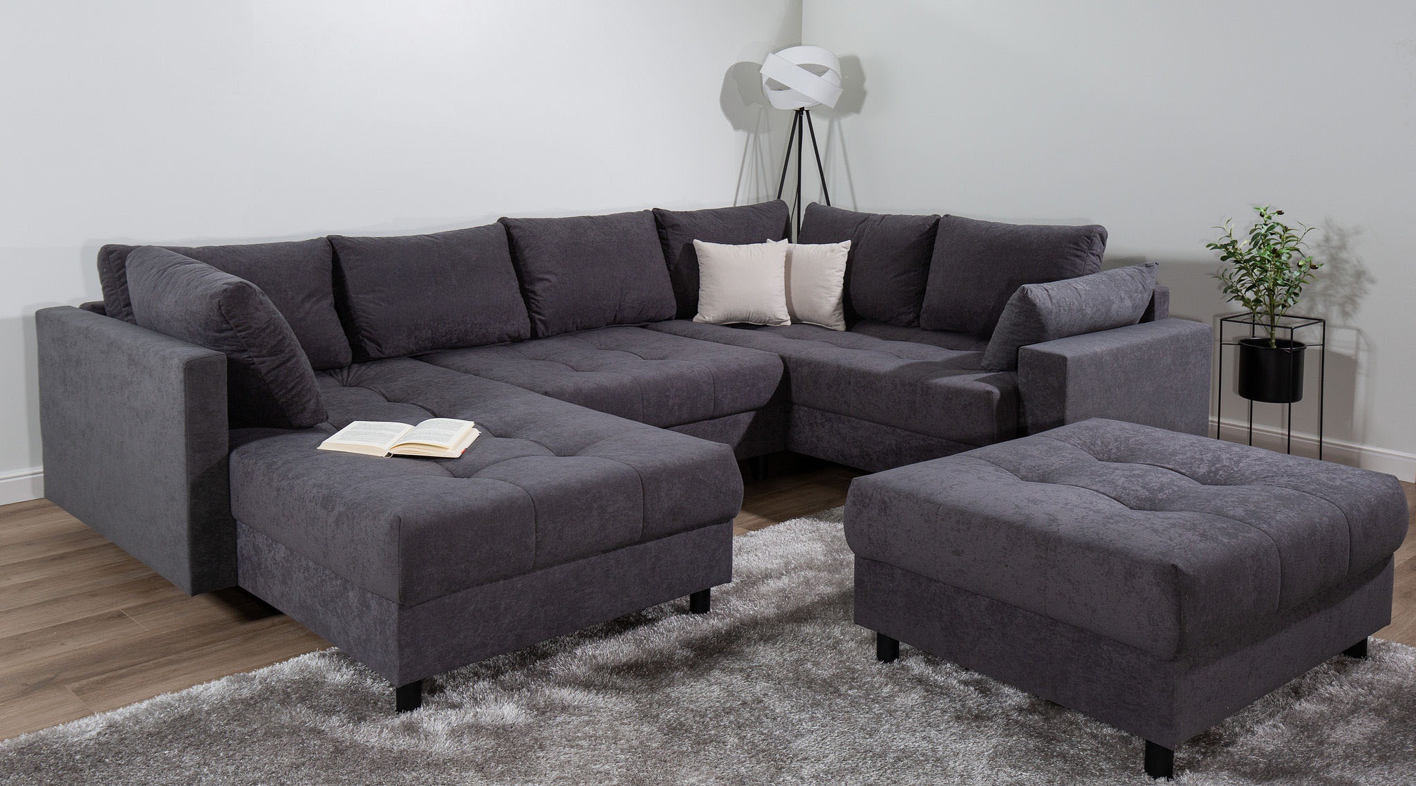 Home affaire Wohnlandschaft »Toni U-Form mit Armlehne«, inkl. Hocker und Zierkissen in abgesetzter Farbe, mit Bonnelfederkern