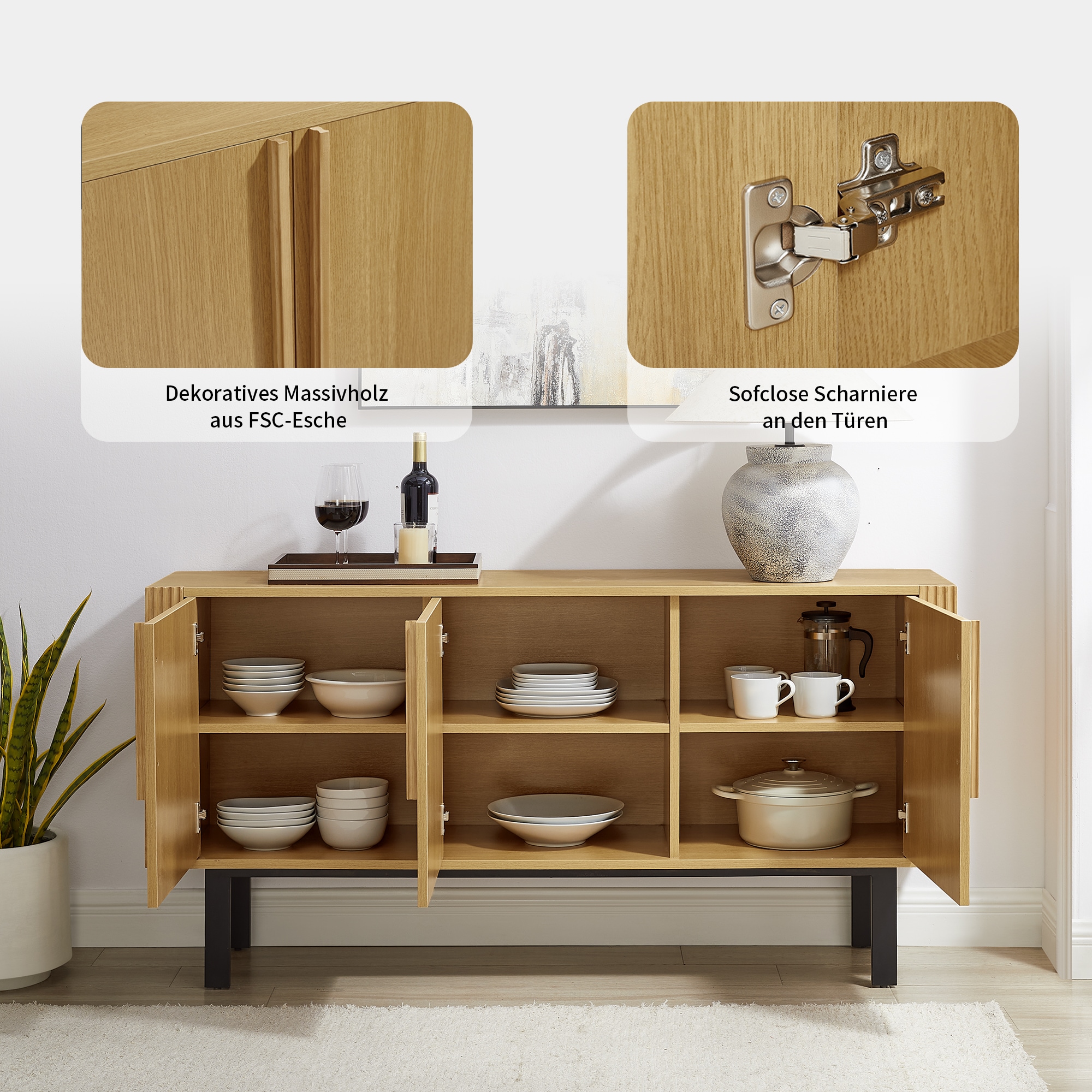 OTTO home Sideboard »Stiven« Eukalyptus und Esche, kombiniert mit Melamin, MDF und ABS-Kunststoff