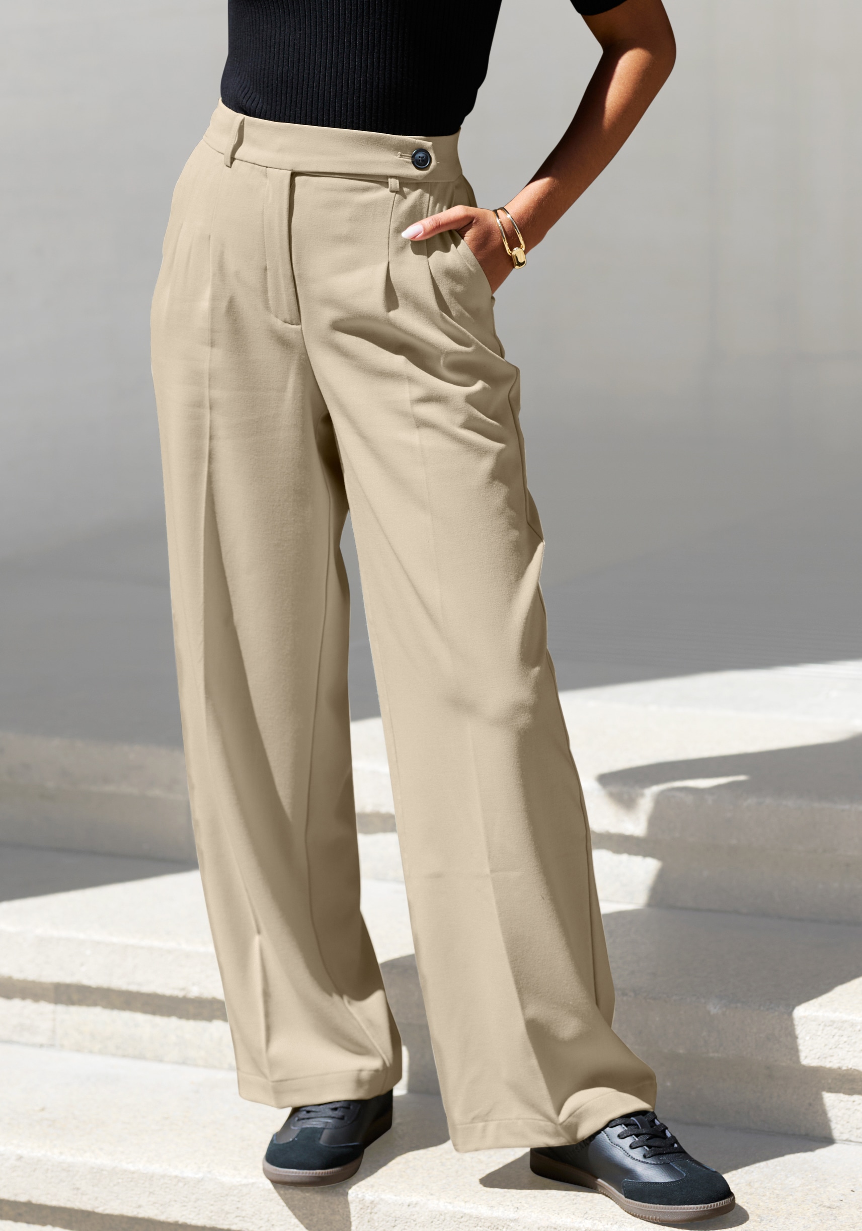 LASCANA 1100000002199 "mit weitem Bein aus weicher und leichter Webware" Sommerhose im Business-Look, elegante Anzughose mit Taschen