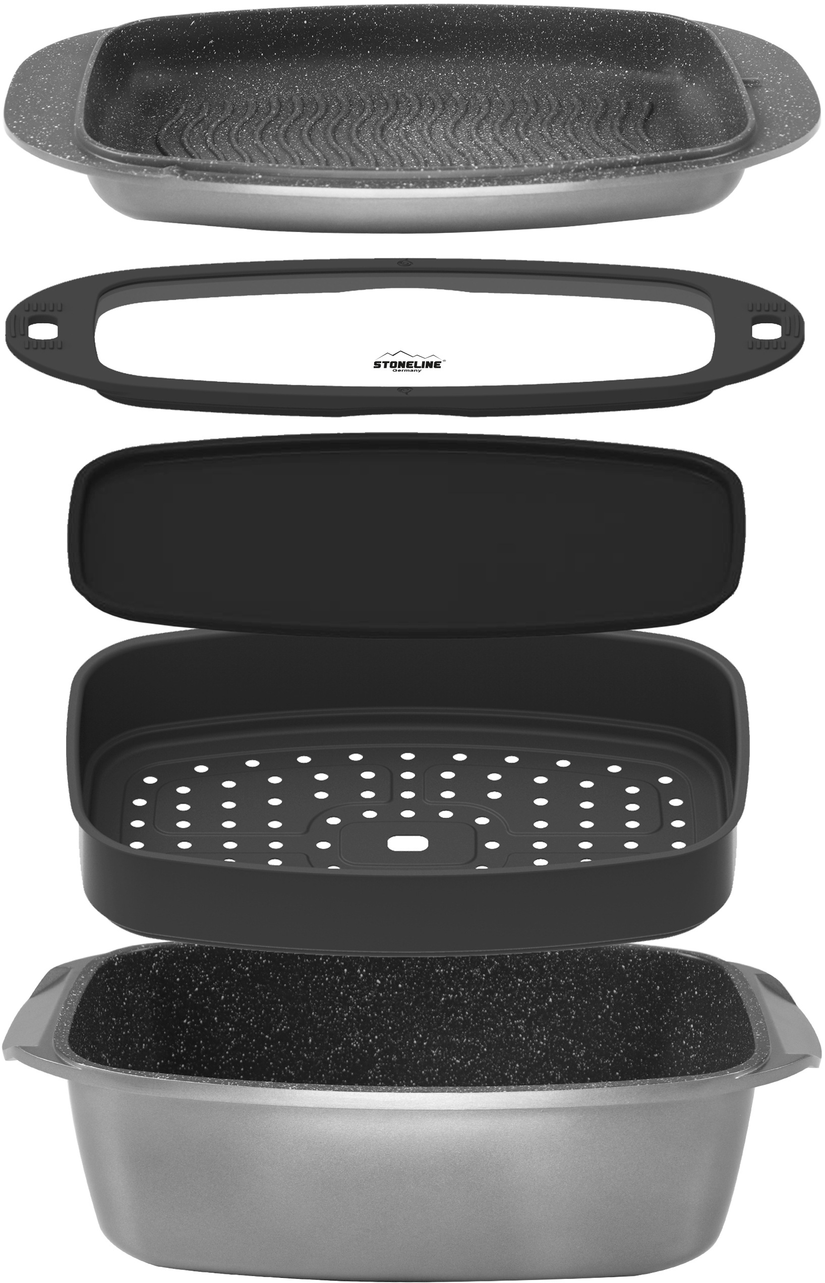 STONELINE Bräter "Stoneline", 5,9 l + Höhe 15,3cm, grau, Töpfe, Bräter- & Back-Set,STONELINE-Antihaftbeschichtung,Induktion