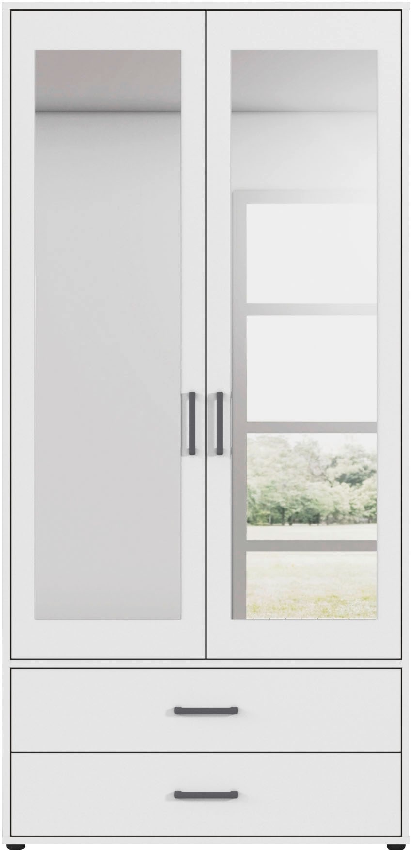 rauch Drehtürenschrank »Kleiderschrank Schrank Garderobe Wäscheschrank VOYAGER« in 3 verschiedenen Ausstattungen BASIC/CLASSIC/PREMIUM,  mit modernen Griffen in Graumetallic, inkl. Schubkästen und Spiegel