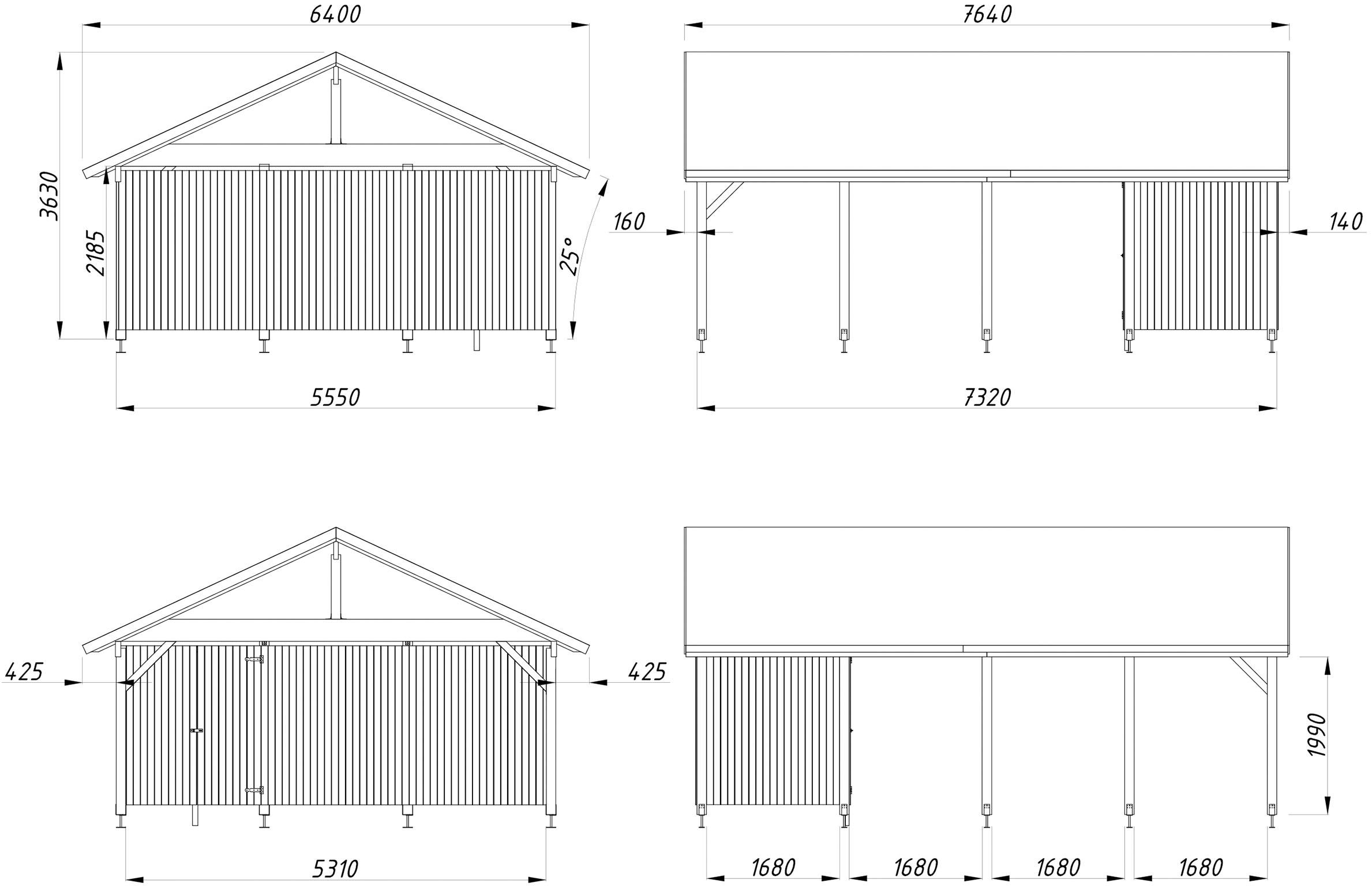 Palmako Doppelcarport »Robert mit Geräteraum« Massivholz 531 cm natur