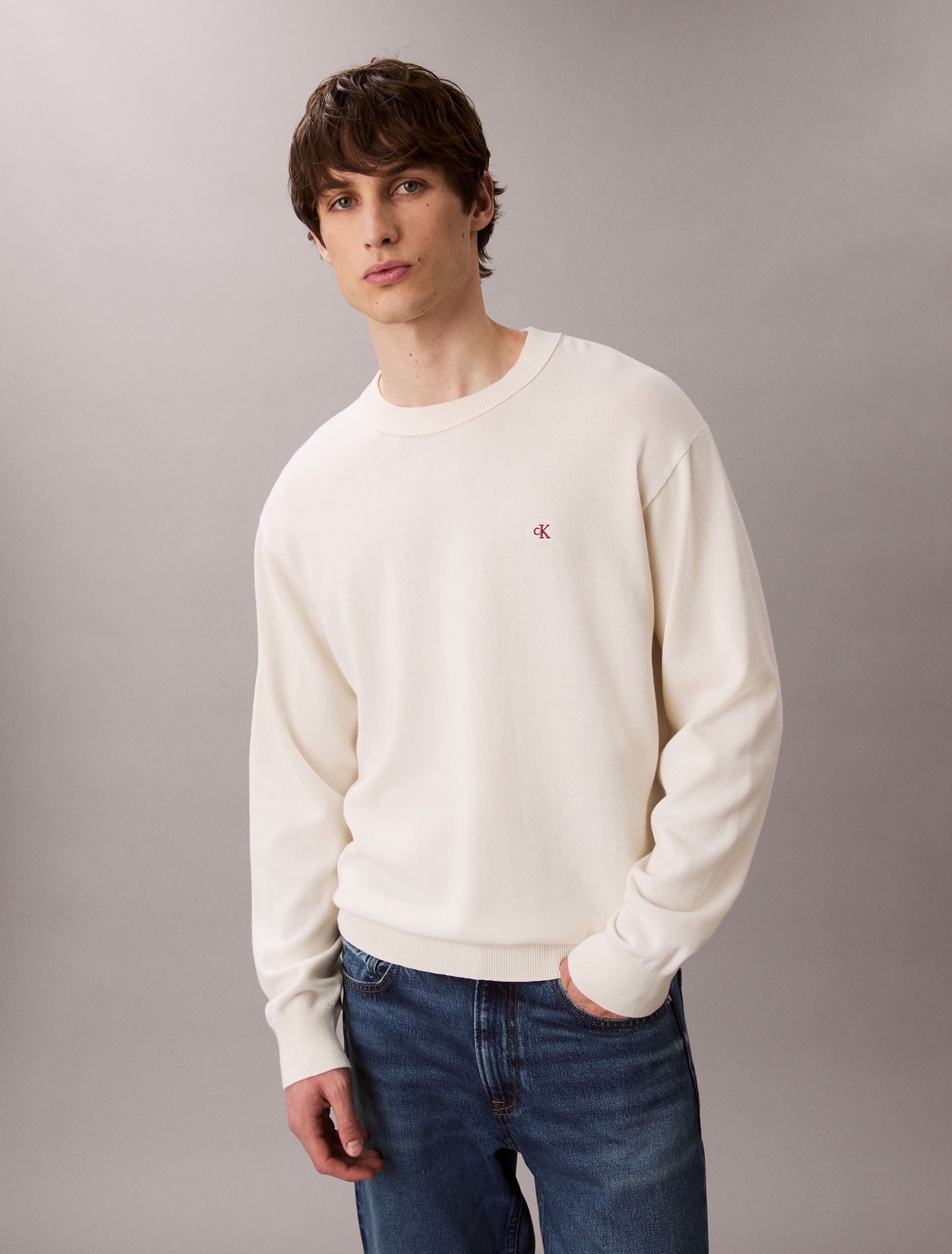 Calvin Klein Jeans Strickpullover »LS EZ COTTON CREWNK SWEATER 12GG« Mit Rundhalsausschnitt