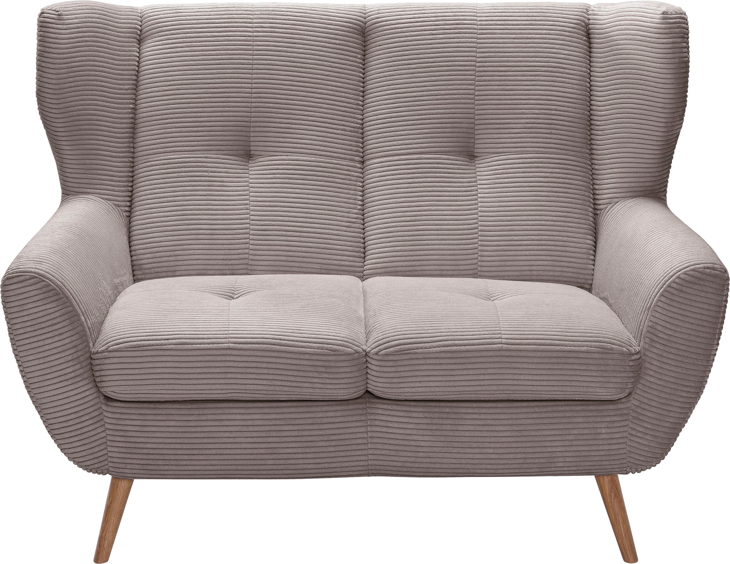 exxpo - sofa fashion 2-Sitzer »ALVESTA, Loungesofa, Küchensofa, hoher Sitzkomfort, Ohrenbackensofa«, gemütliche Rückenlehne, mit Knopfheftung und hohen Holzfüßen, in Cord