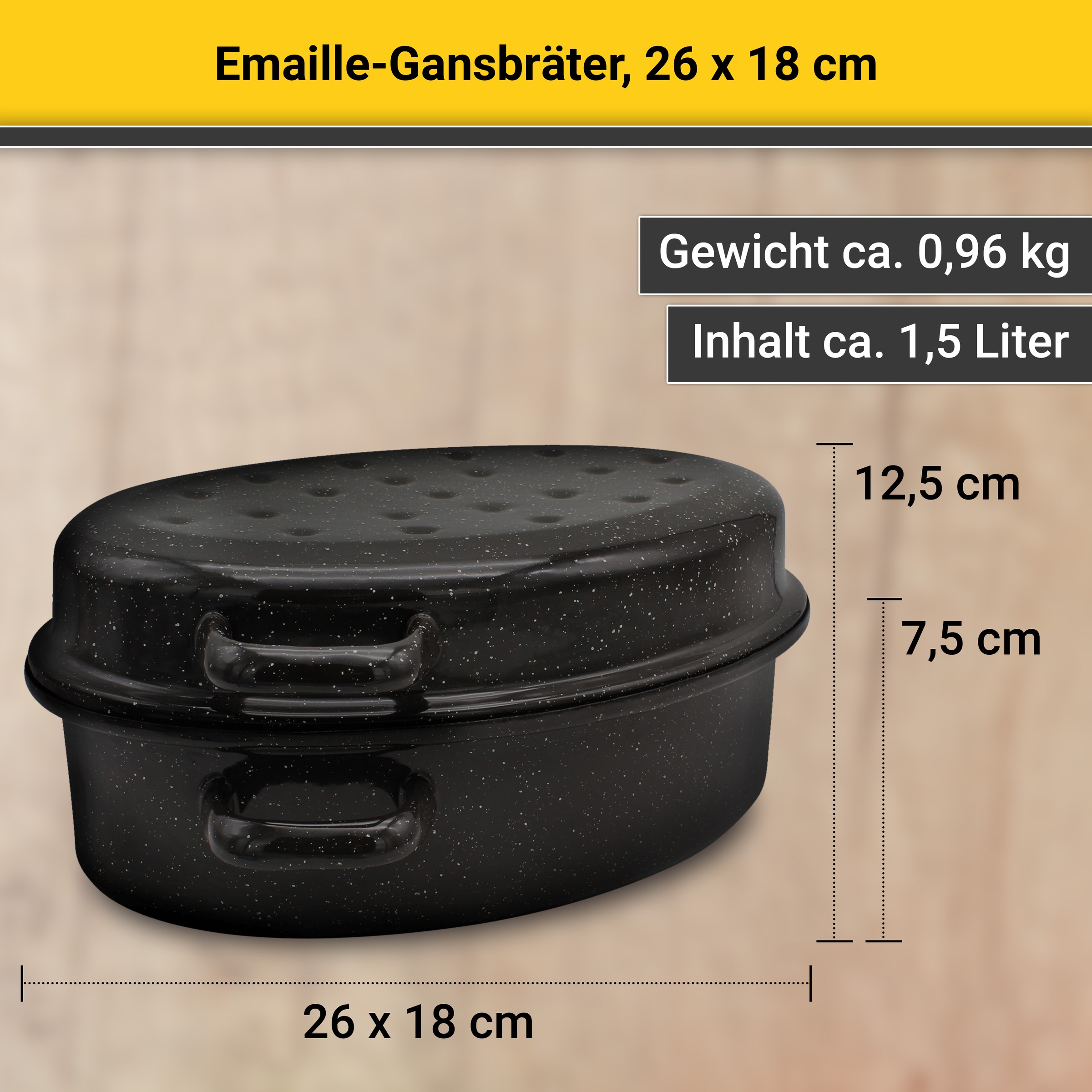 Krüger Bräter »Emaille Gansbräter, gesprenkelt mit Tropfdeckel, 26 x 18 x 7,5 cm« 1 tlg. Emaille