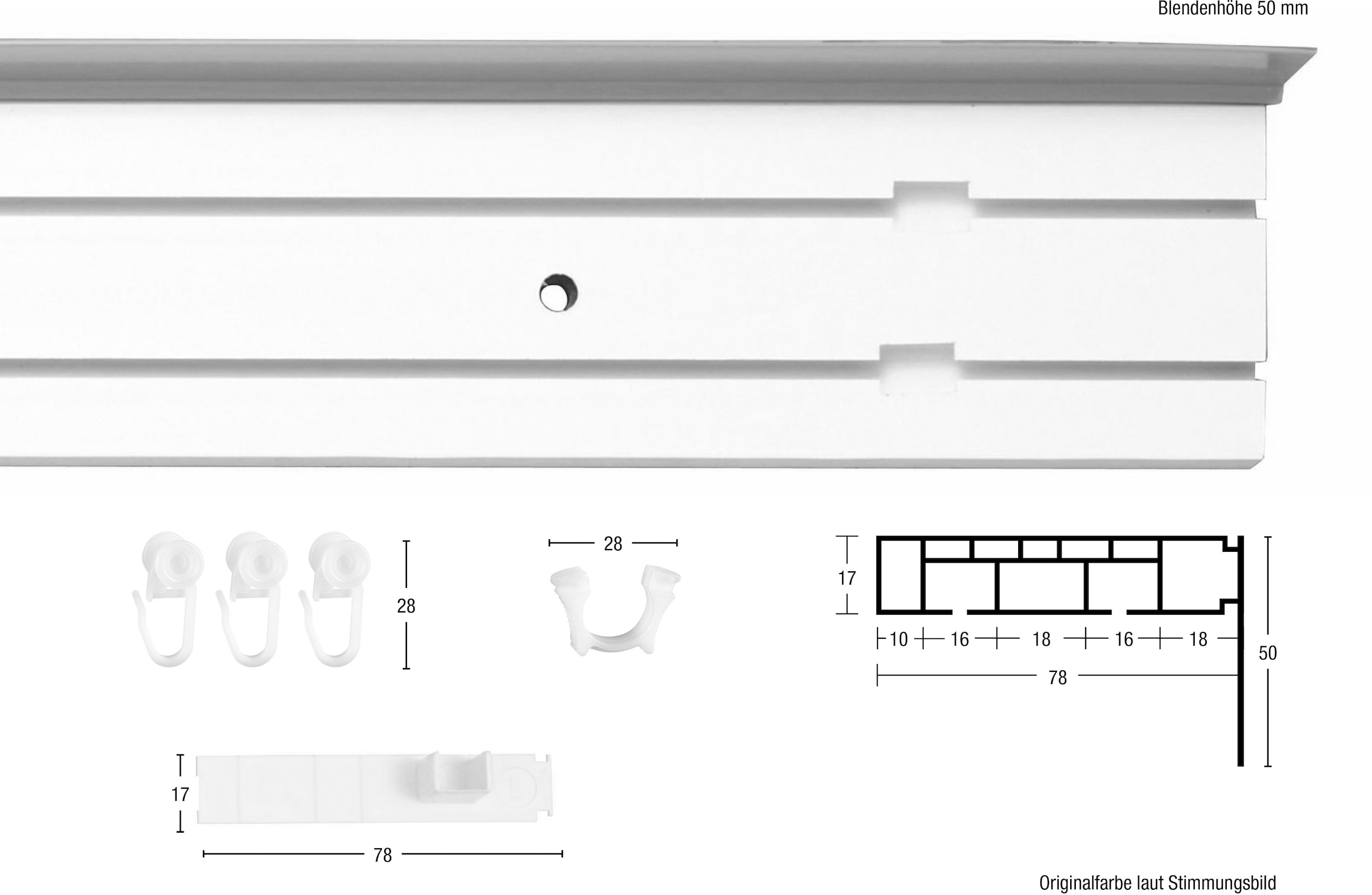 GARESA Gardinenschiene "Kunststoffschiene mit Blende", 2 läufig-läufig, Wunschmaßlänge, Deckenmontage, verlängerbar, ein