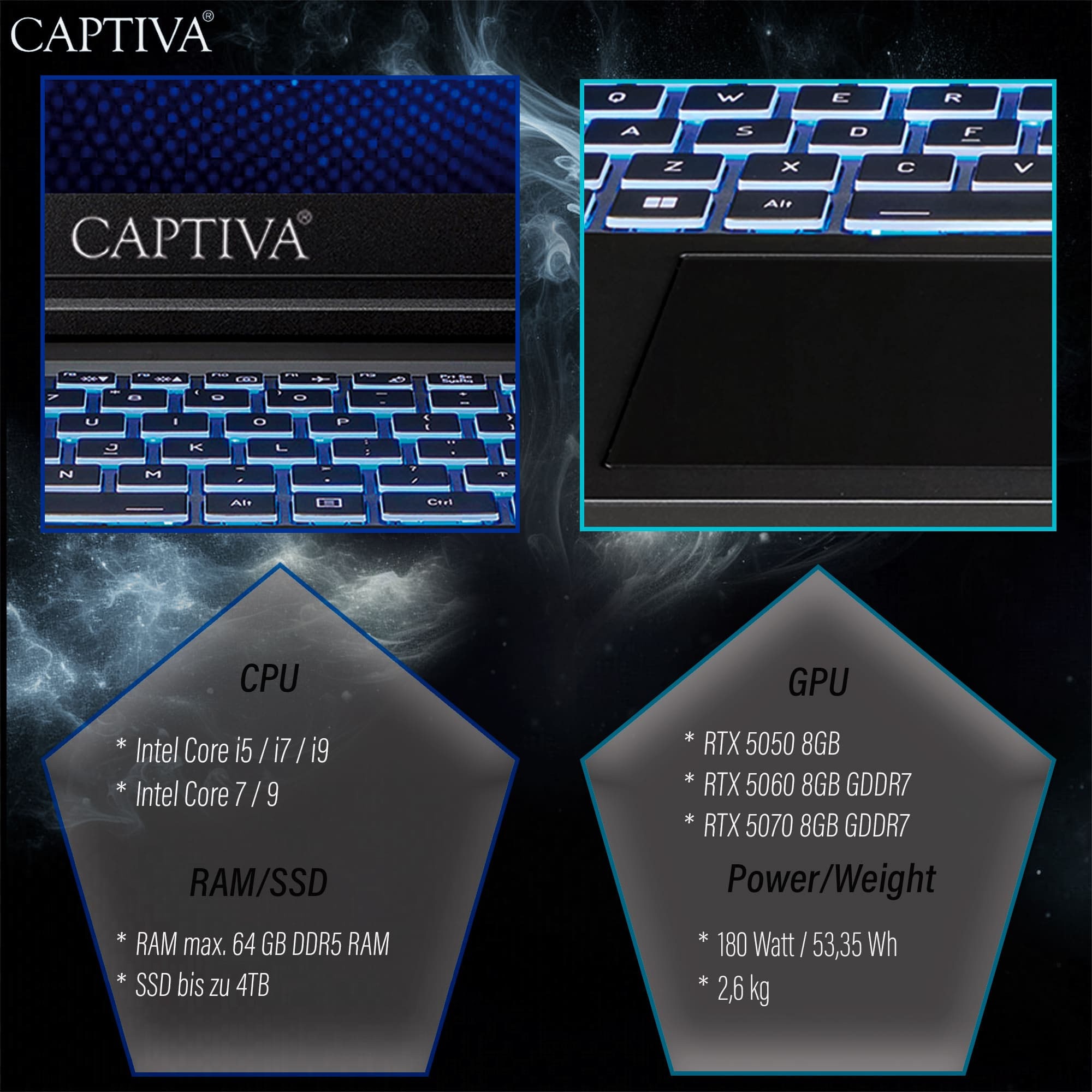 CAPTIVA Gaming-Notebook »Entry Gaming I10-1117GE« 43,9 cm / 17,3 ″ Intel Core i7 GeForce RTX 5060 1.000 GB SSD