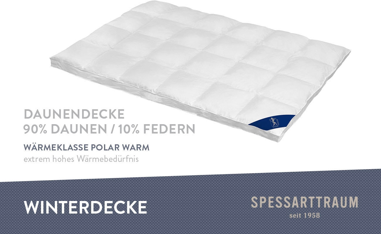 SPESSARTTRAUM Daunenbettdecke »First Class«, polarwarm, Füllung 90% Daunen / 10% Federn, Klasse 1, Downpass zertifiziert, Bezug 100% Baumwolle, nachhaltig (Made in Green), Hausstauballergiker geeignet, (1 St.), 5 Wärmeklassen & 6 Größen, Bestseller